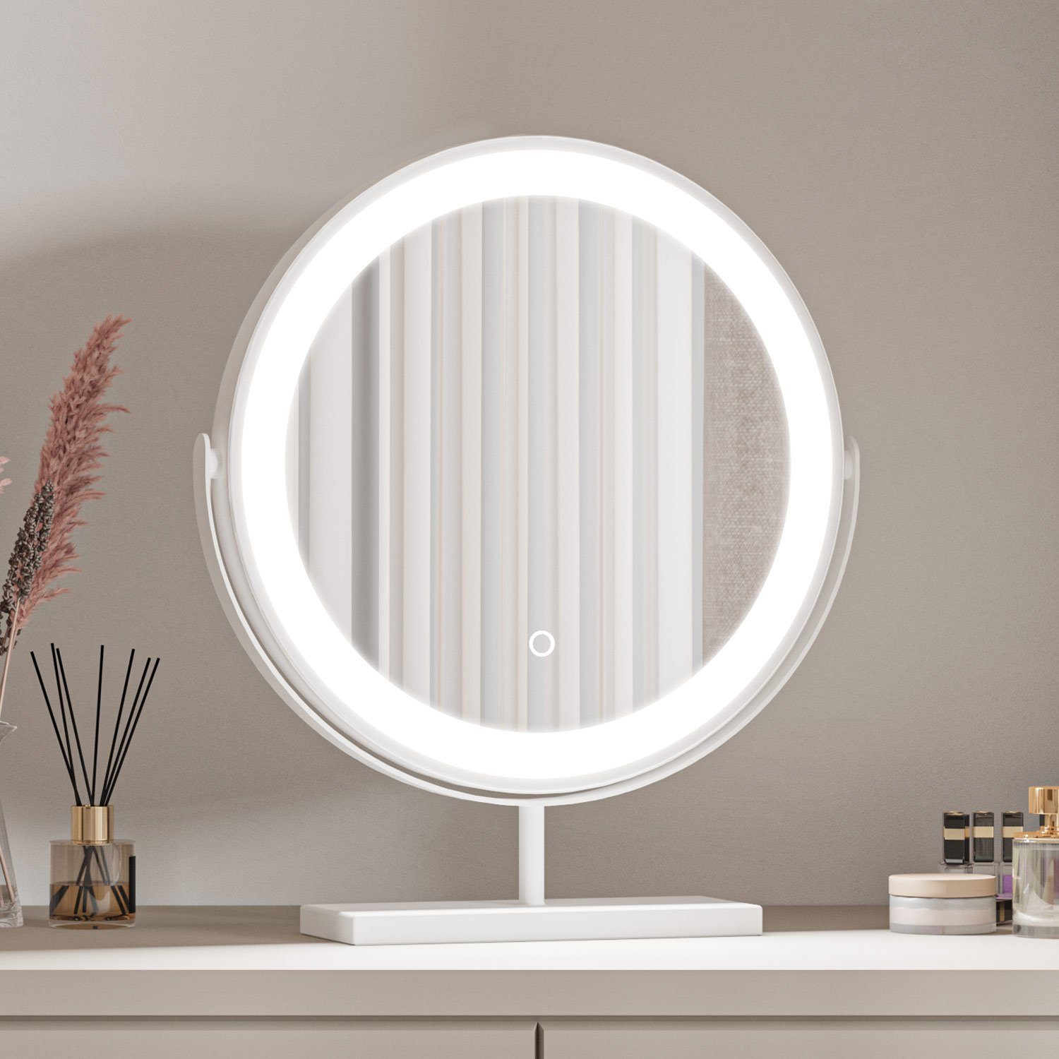 duschspa Kosmetikspiegel Schminkspiegel LED Kosmetikspiegel mit Beleuchtung Tischspiegel, mit Touch, 3 Lichtfarben Dimmbar, Memory-Helligkeit, 360° Drehbar Weiß