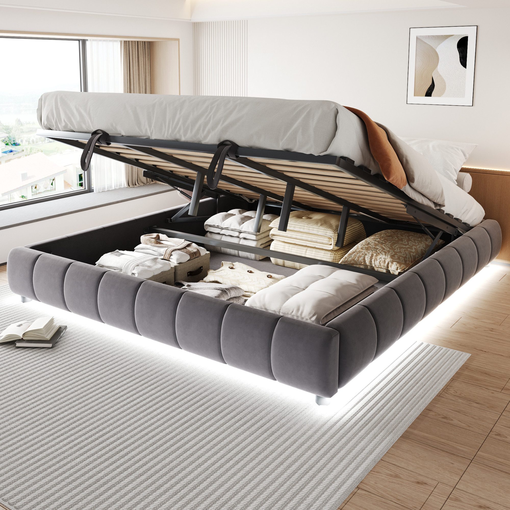 STILVORA Polsterbett 180x200 Doppelbett mit LED&Stauraum,Jugendbett günstig online kaufen