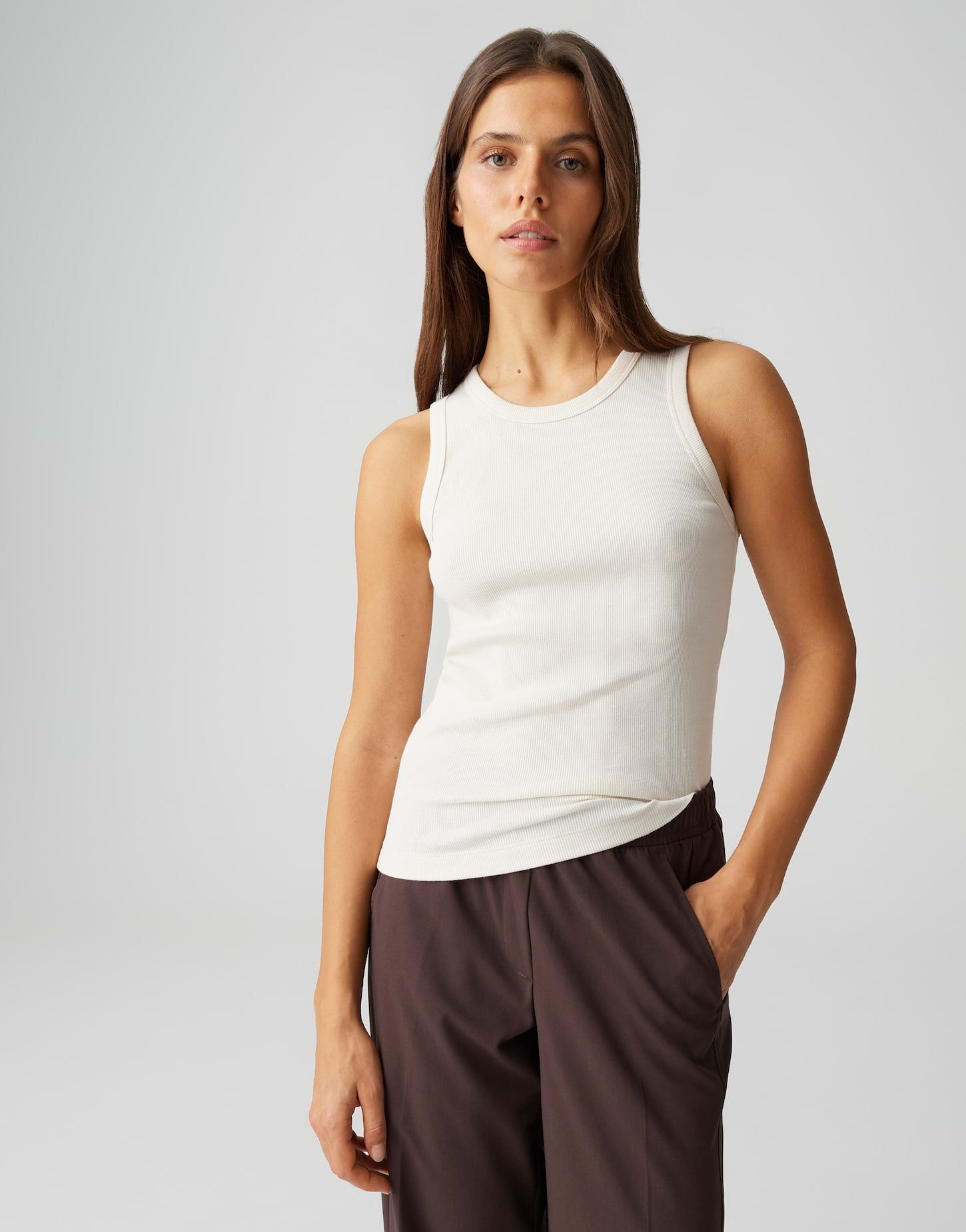 OPUS Tanktop Slim Top aus geripptem BCI Cotton Mix Weicher Griff, elastischer Stoff, Rundhalsausschnitt