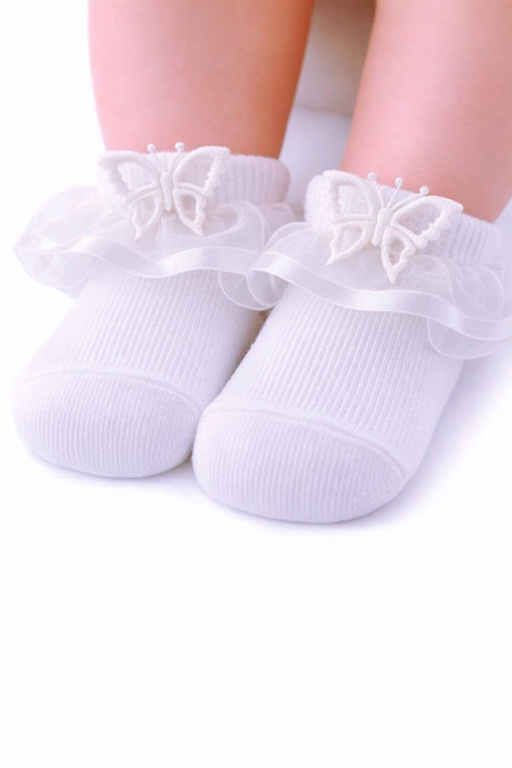 Socken Baby Socken mit Rüschen in Creme Weiß Rosa Frilly Söckchen
