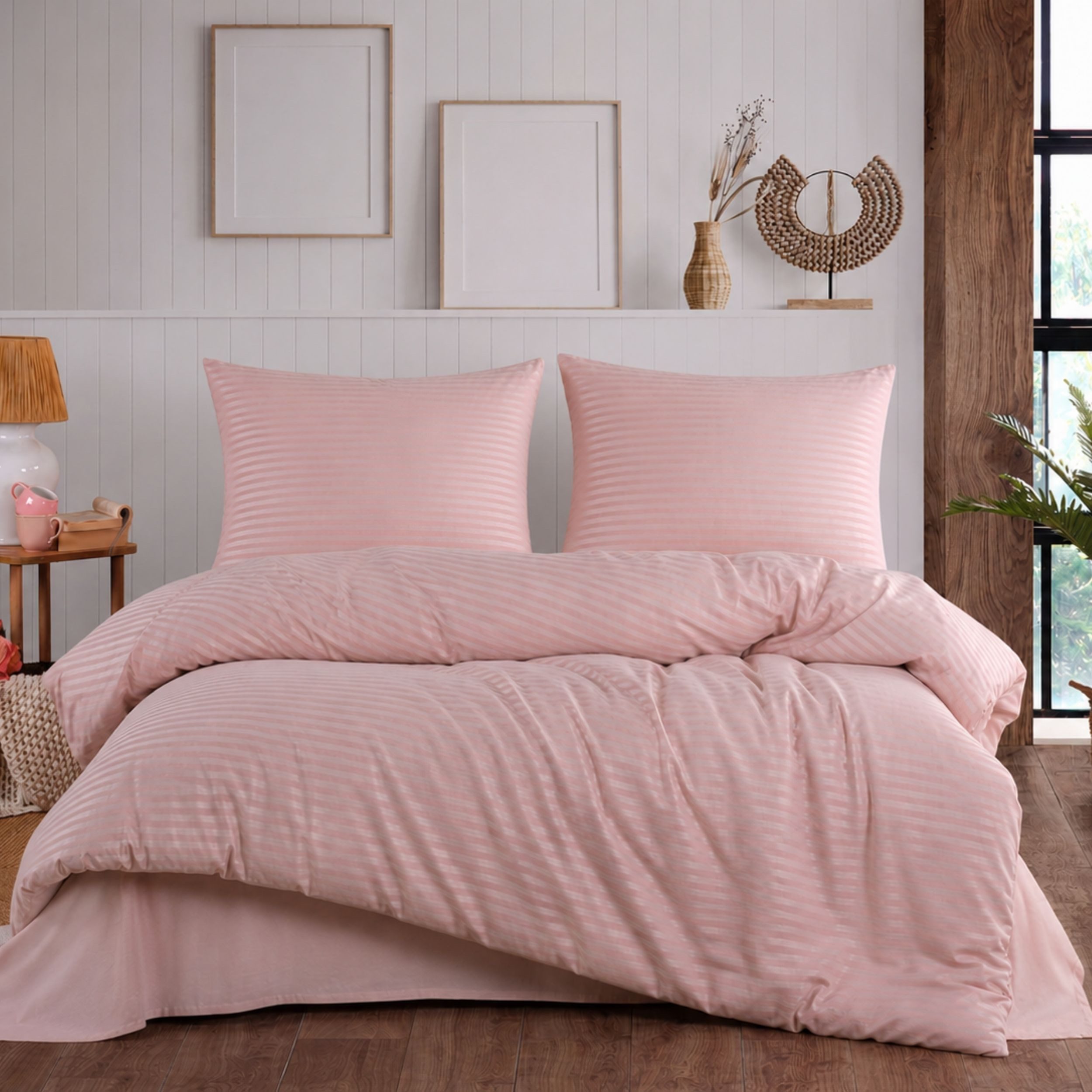 ZIRVEHOME Bettwäsche Baumwolle Bettbezug Streifenmuster– Ganzjahres-Bettwäsche-Sets Damast, Renforce, 3 teilig, 200x220 Bettbezug Baumwolle – Ganzjahres-Bettwäs – Bild 2 von 5