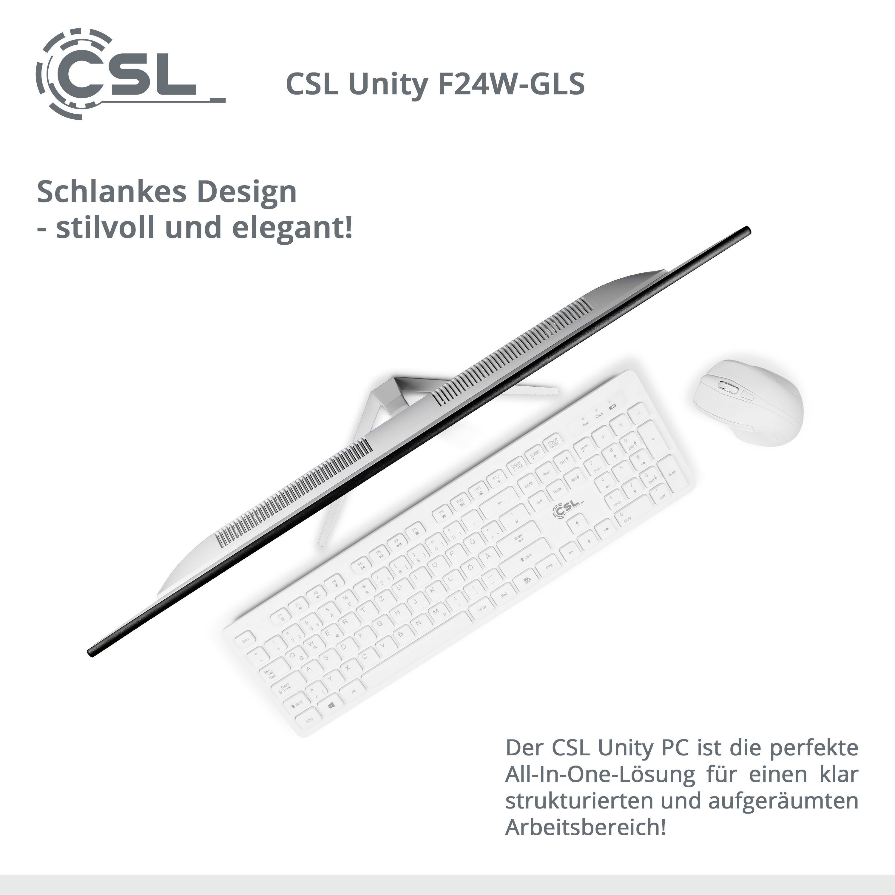 CSL Unity F24-GLS mit Windows GB weiß PC Intel Pro N4120, 256 Celeron (23,8 RAM, Graphics 16 SSD) 10 Zoll, UHD All-in-One GB 600