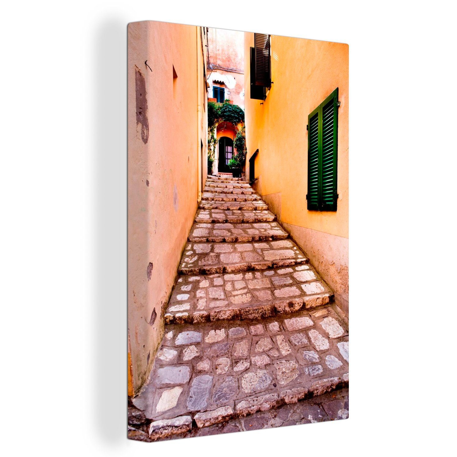 in cm (1 St), Leinwandbild OneMillionCanvasses® Gemälde, Eine Elba, fertig bespannt Gasse Zackenaufhänger, Rio auf nell'Elba 20x30 Leinwandbild enge inkl.