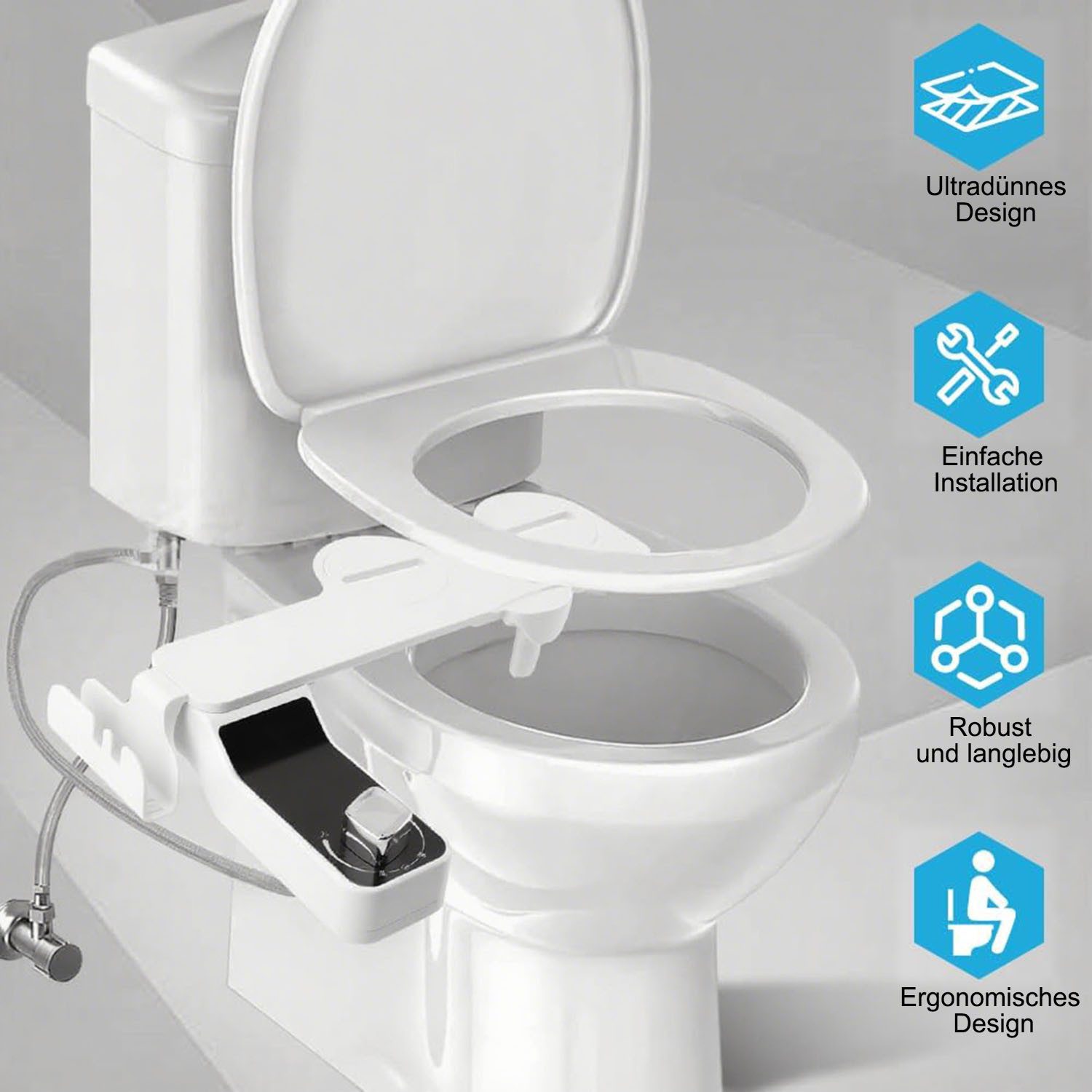 SURFOU Bidetarmatur Bidet Einsatz Für Toilette Dusch WC-Sitz Toilettensitzaufsatz (Toilettensitz mit Bidet Einsatz Düsen) Für Toilette Bidet Einsatz mit Einziehbare Doppeldüsen