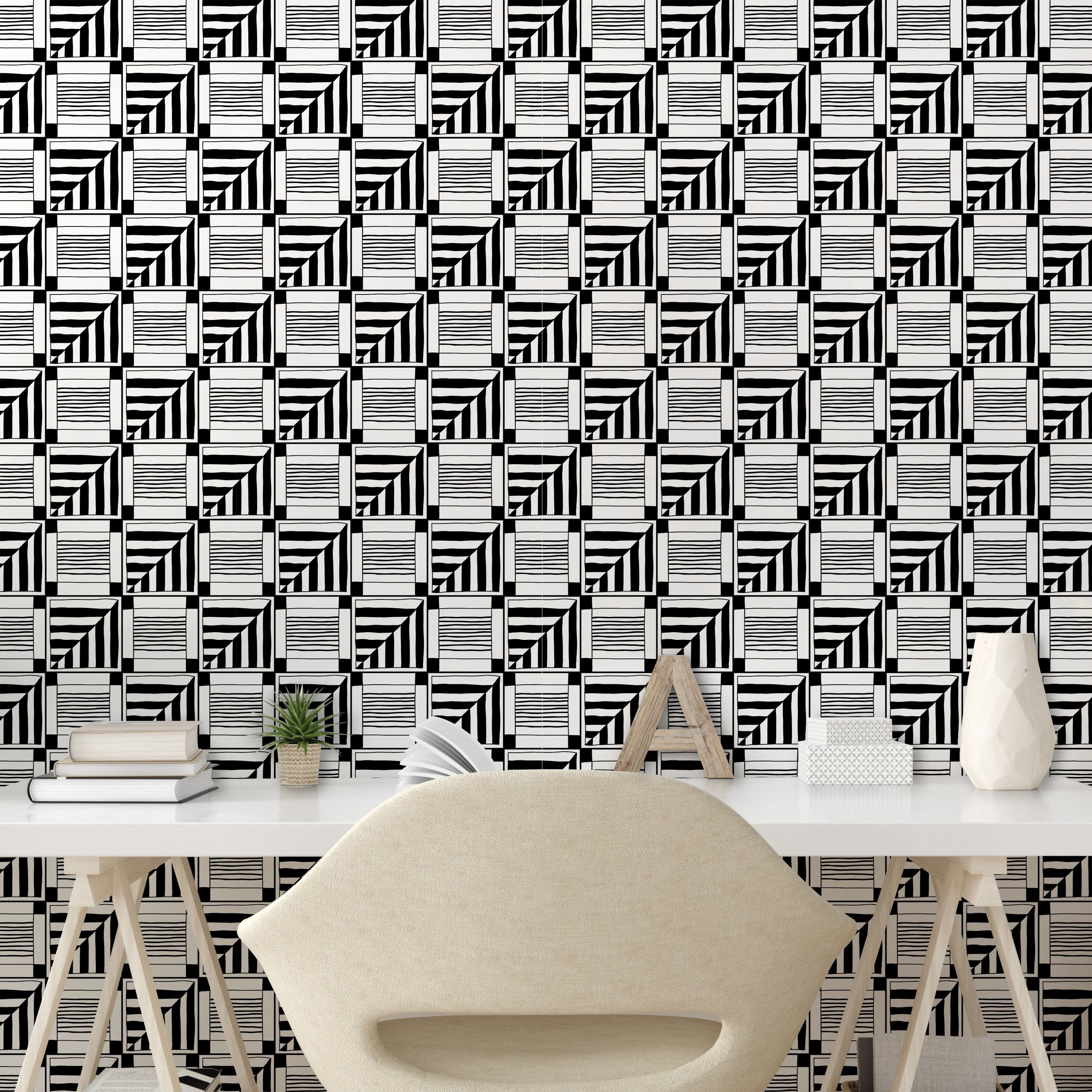 Abakuhaus Vinyltapete und Wohnzimmer Schwarz Küchenakzent, Abstrakt Sqaure weiß selbstklebendes