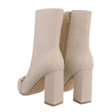 Ital-Design Damen Elegant High-Heel-Stiefelette Blockabsatz High-Heel Stiefeletten in Beige