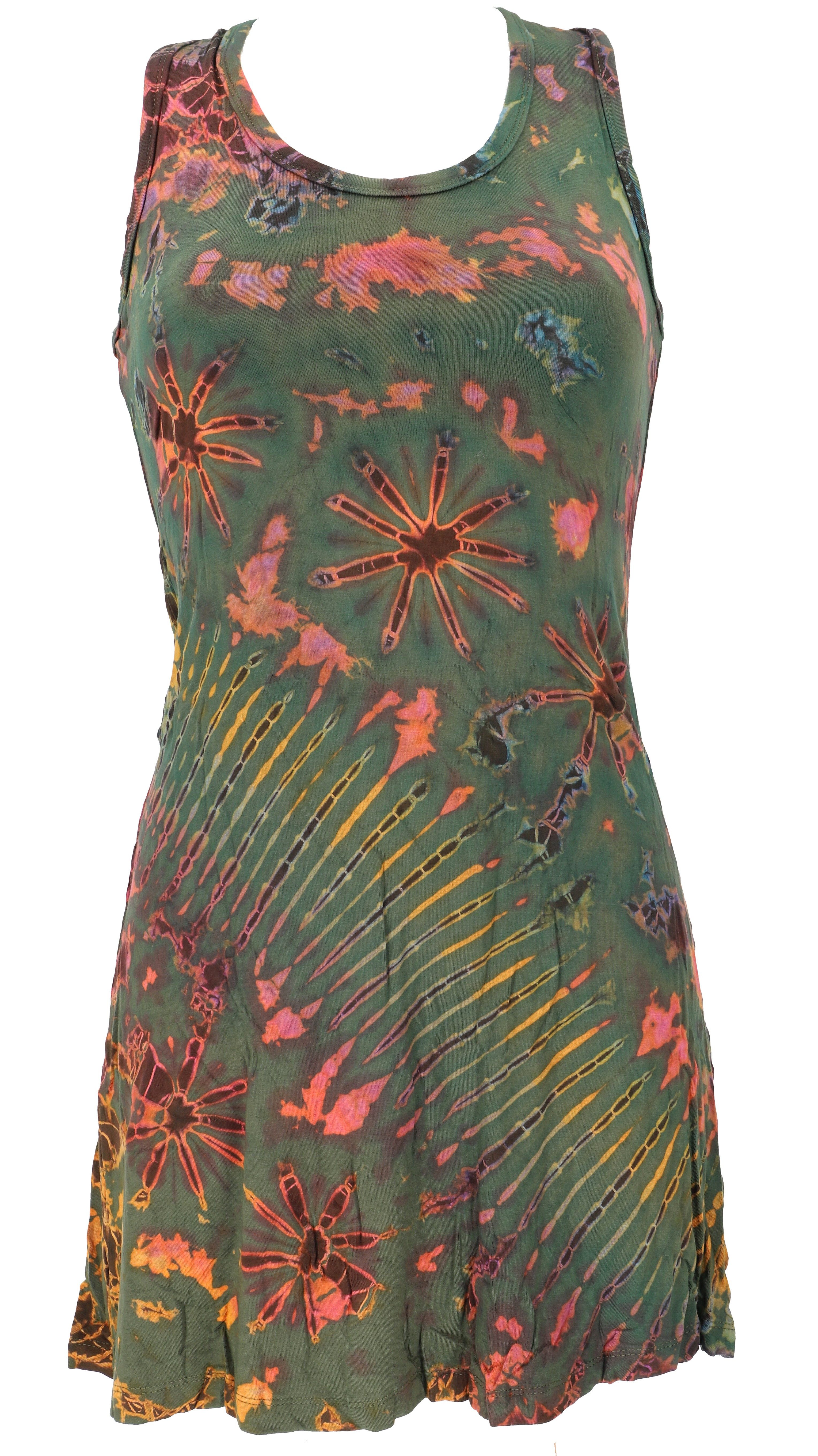 Guru-Shop Midikleid Batik Minikleid, Boho Tank-Kleid - olive alternative Bekleidung