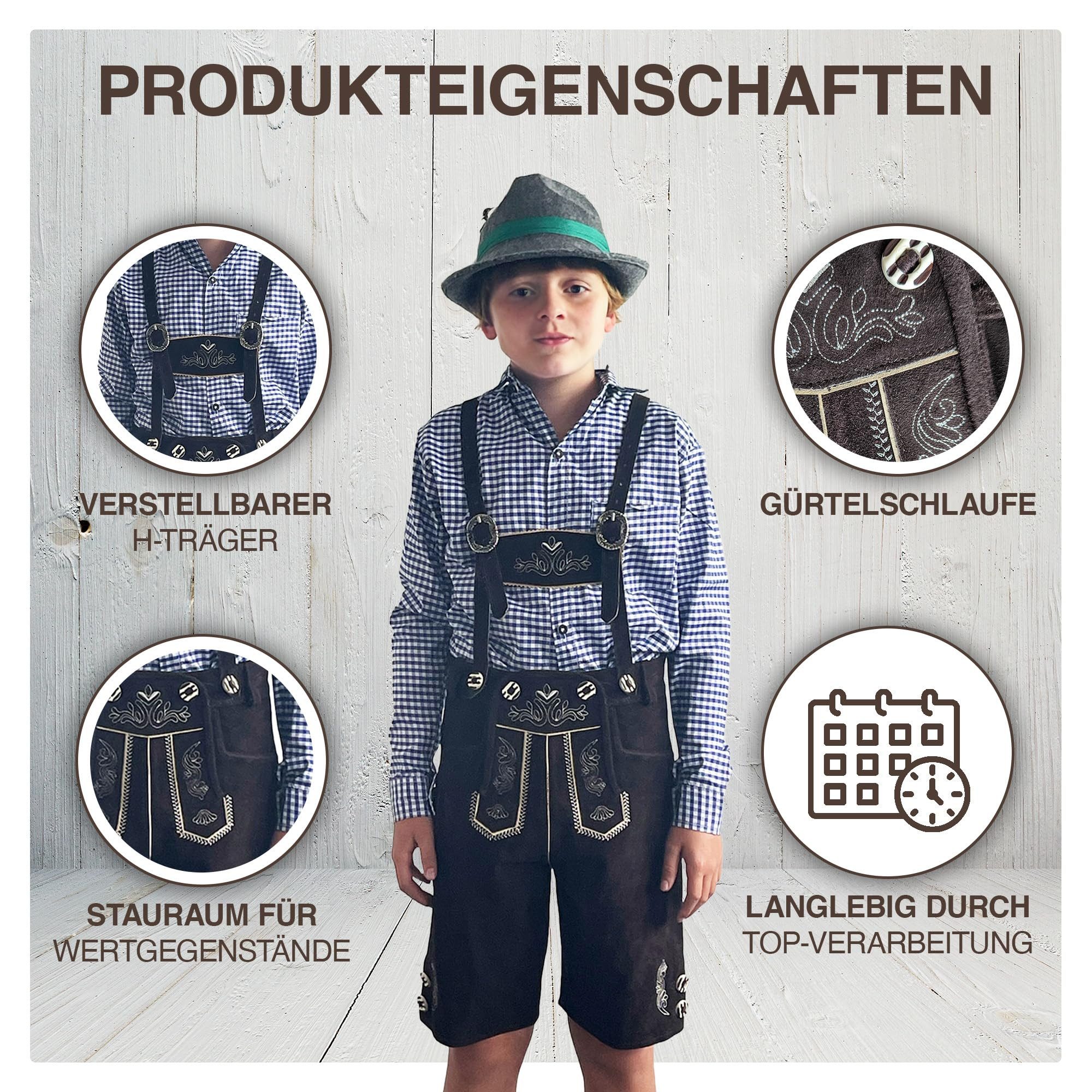 Trachterbahn Trachtenlederhose Kinderlederhose Tracht kurz braun Bestickt echtes Leder, Oktoberfest