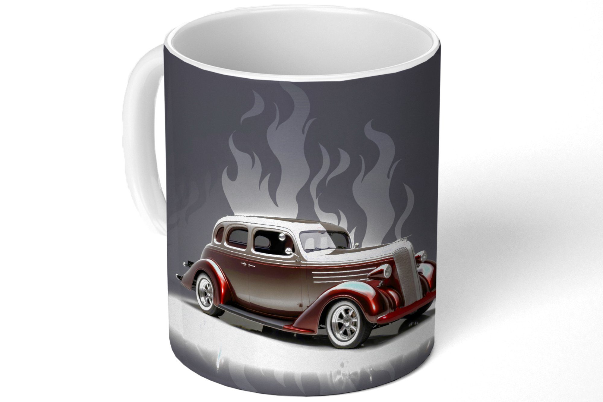 - Flammen MuchoWow Kaffeetassen, Geschenk - Tasse Teetasse, Keramik, Vintage, Auto Weiß Becher, Teetasse, -