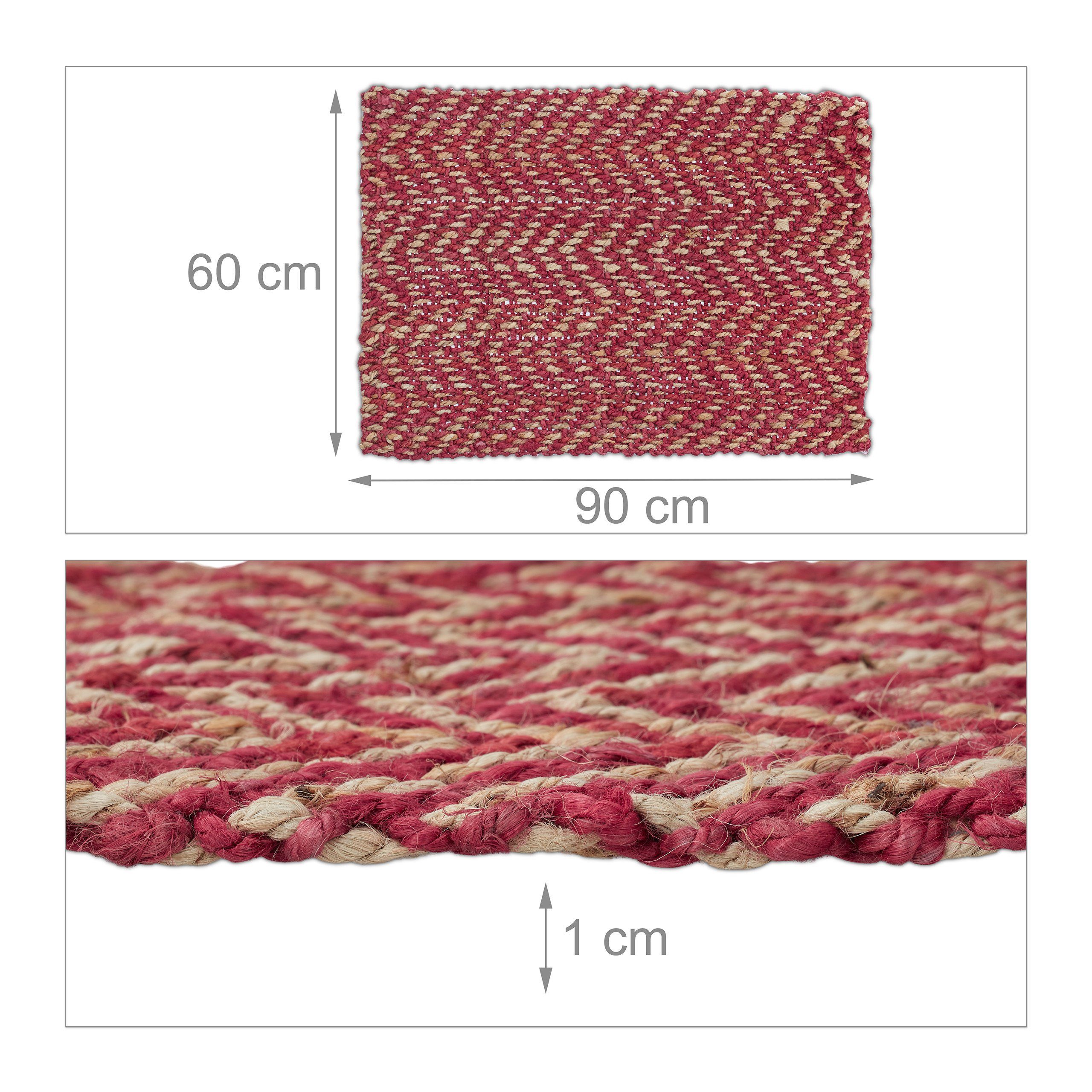 relaxdays Teppich Jute Teppich 60x90 cm, Höhe: 10 mm