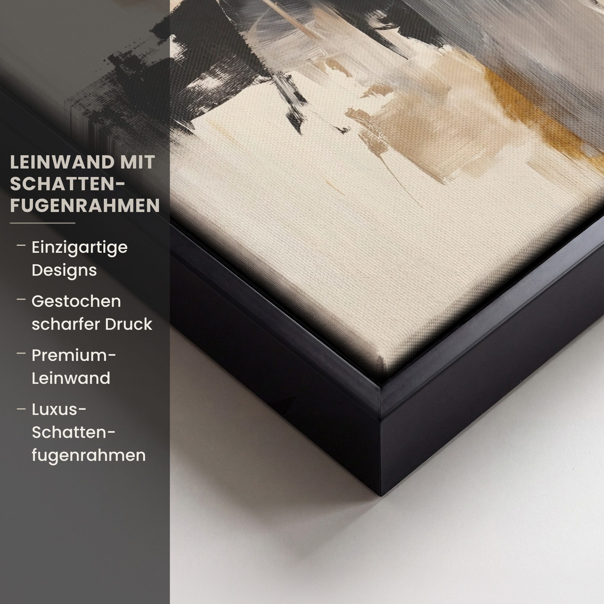 OneMillionCanvasses® Leinwandbild mit Rahmen - Pinselstriche - Grob - Abstrakt - Beige, Fotodruck (1 St), Leinwand Bilder Klein, Wand Dekoration Aesthetic 20x20 – Bild 3 von 5