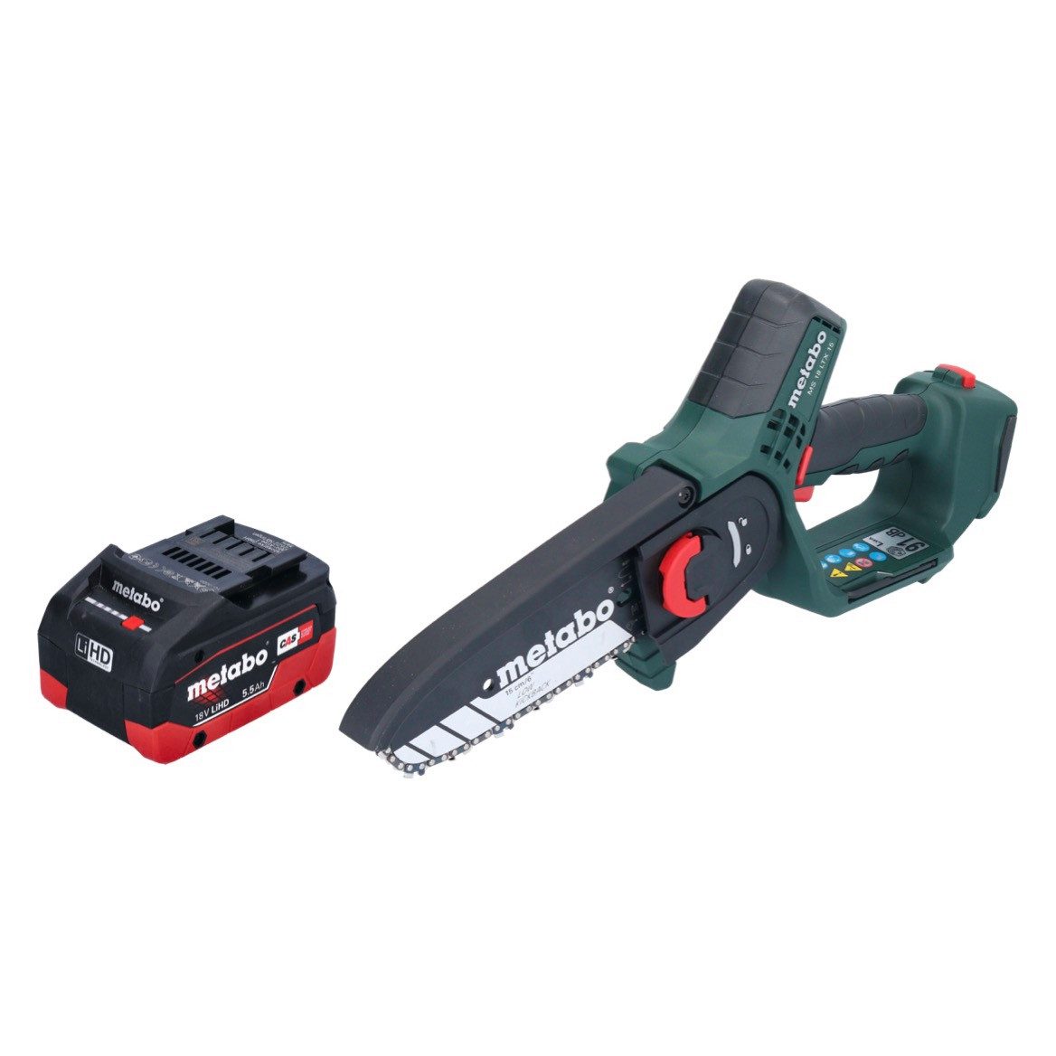 metabo Akku-Kettensäge MS 18 LTX 15 Akku Gehölzsäge 18 V 15 cm 5 m/s + 1x Akku 5,5 Ah