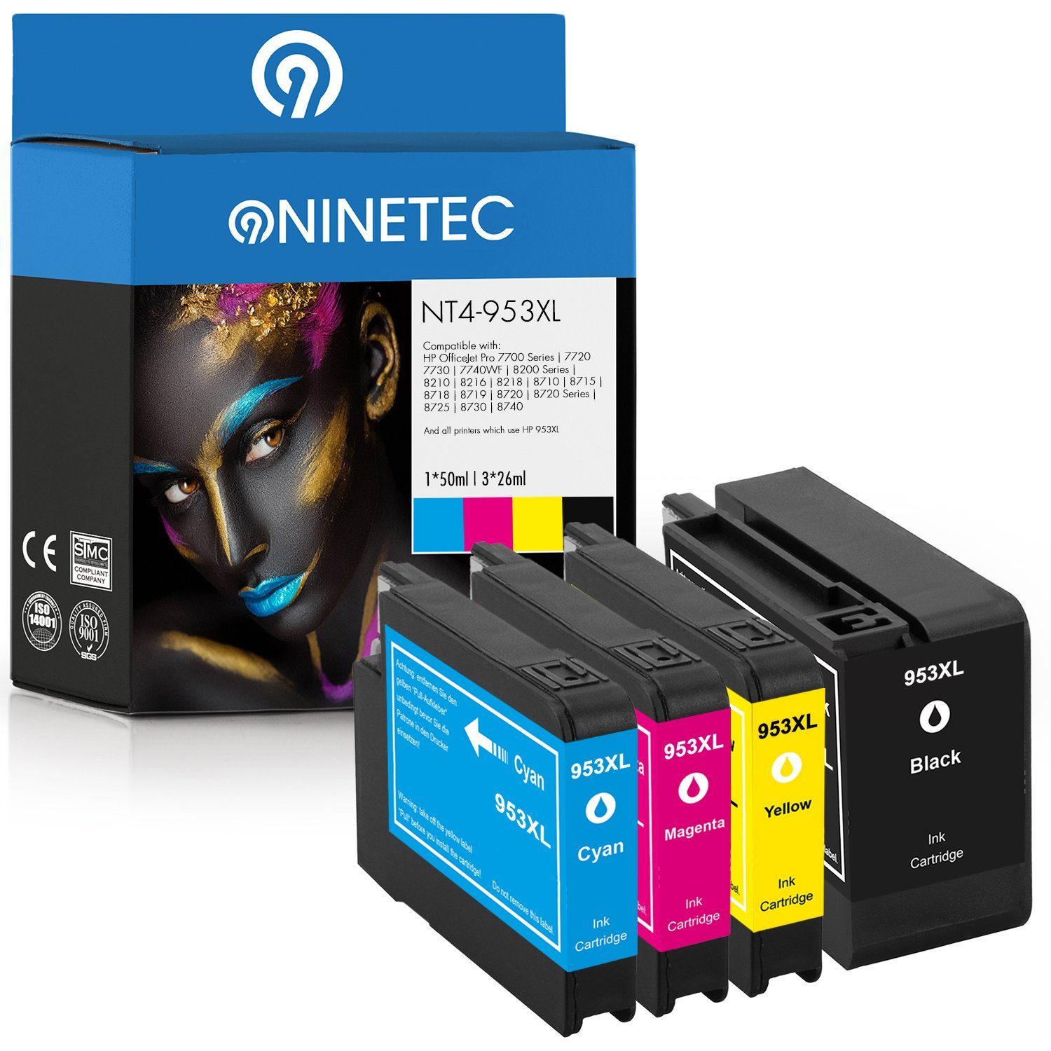 NINETEC 4er Set ersetzt HP 953XL 953 XL Tintenpatrone
