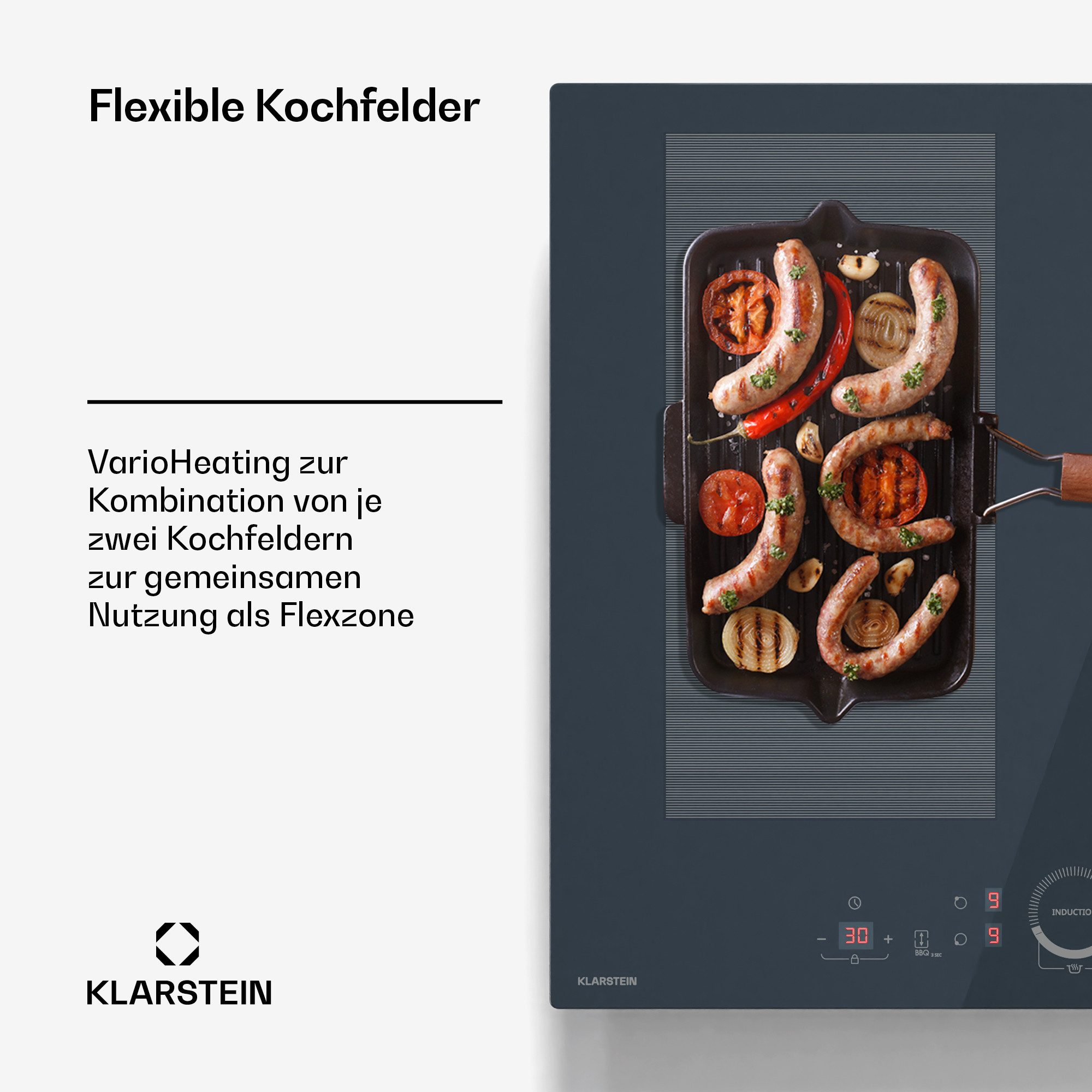 Klarstein Induktions-Kochfeld Delicatessa 60 Flex, Kochfelder Induktion Hob Küche Flex 4 Zonen