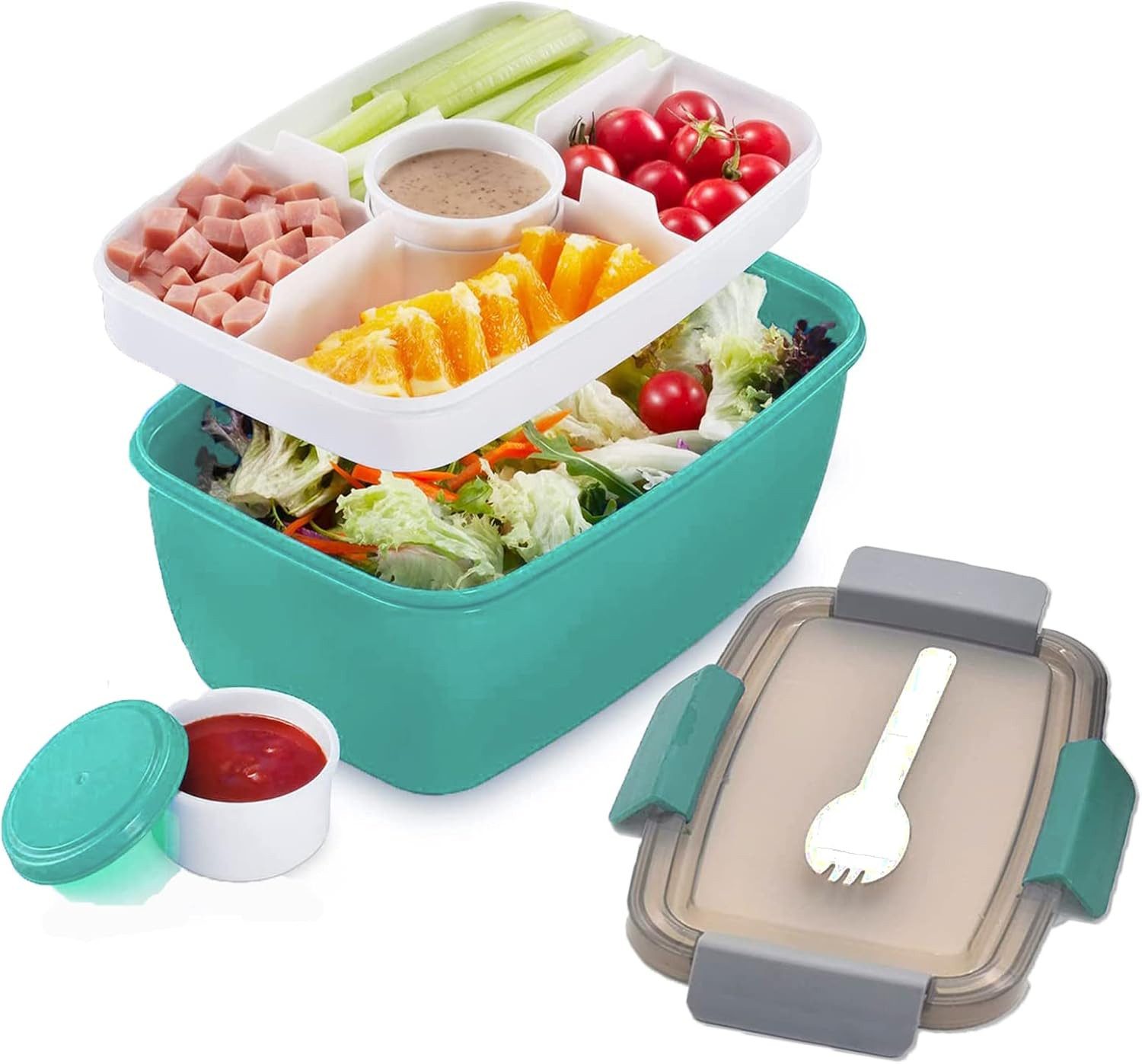 Coonoor Lunchbox 2000ML Lunchbox,Brotdose Erwachsene Kinder Bento Box mit Fächern, (Salatbehälter Salatbox to Go mit Gabel,Brotdose Frühstücksbox), für Schule Picknick Büro