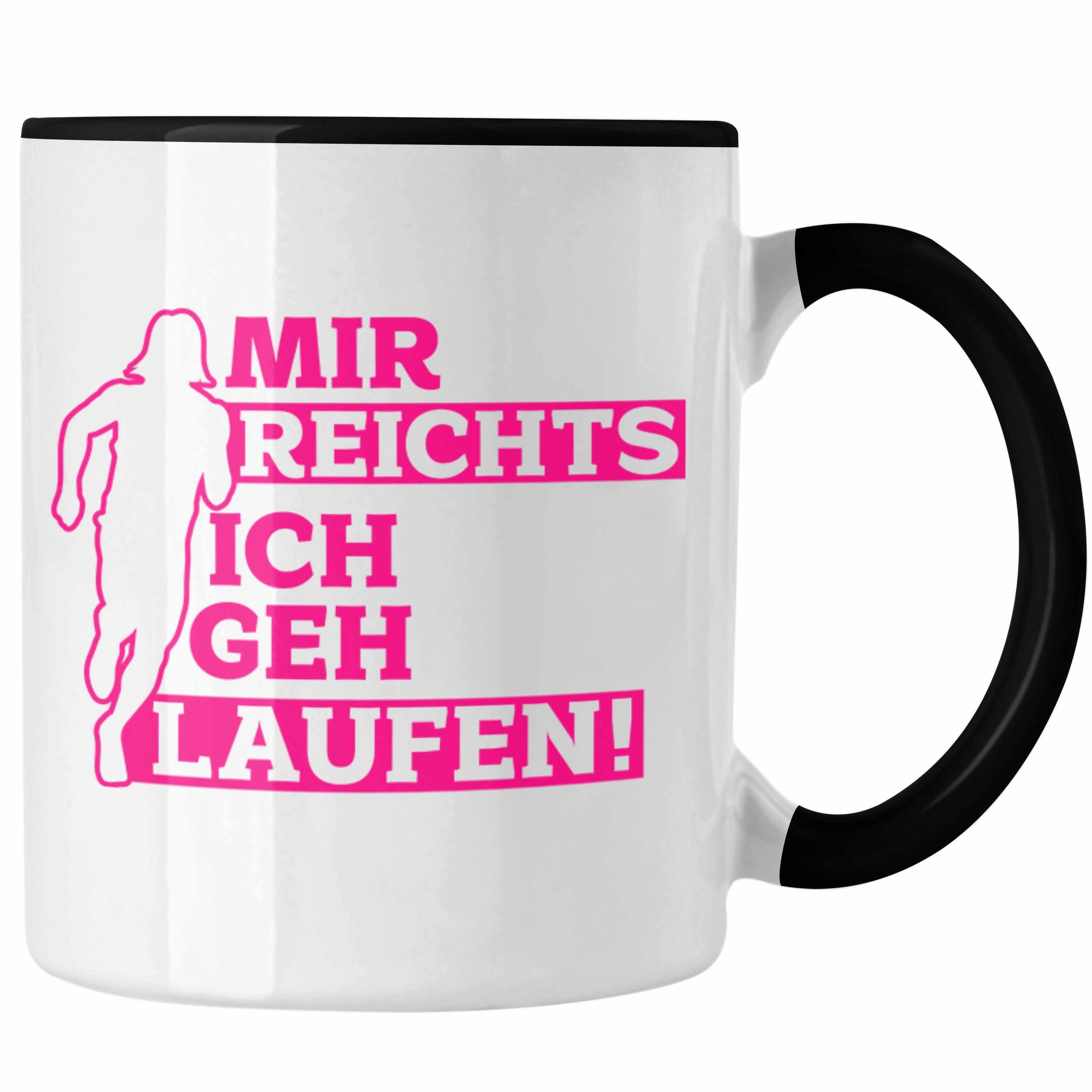Trendation Tasse Joggen Tasse "Mir Reichts Ich Geh Laufen" Geschenk für Joggerinnen Schwarz