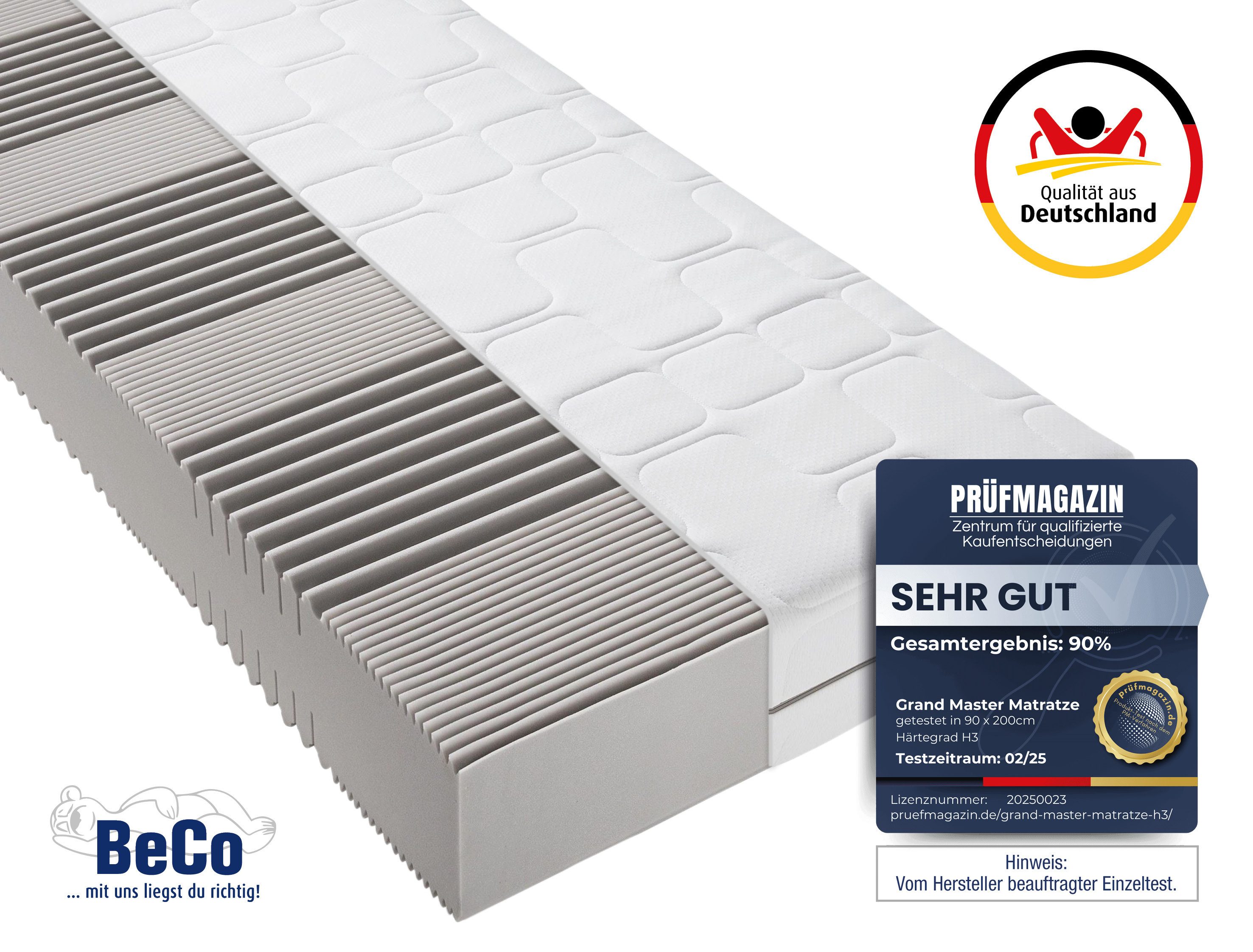 Komfortschaummatratze Grand Master, Matratze in 90x200 cm und weiteren Größen erhältlich, Beco, 26 cm hoch, Note SEHR GUT*, Schlafen wie im Luxushotel zum Sensationspreis