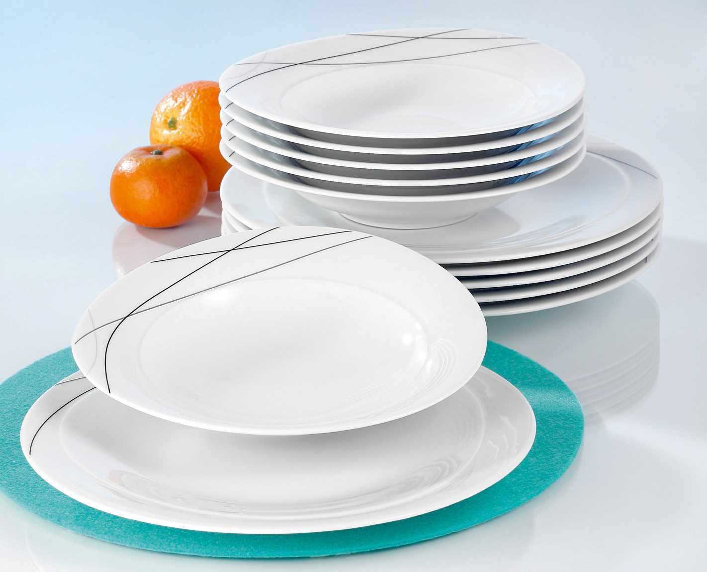 Seltmann Weiden Tafelservice Teller Set, Geschirr-Set Trio Highline (12-tlg), 6 Personen, Porzellan, Suppenteller, Made in Germany, 12 Teile, für 6 Personen