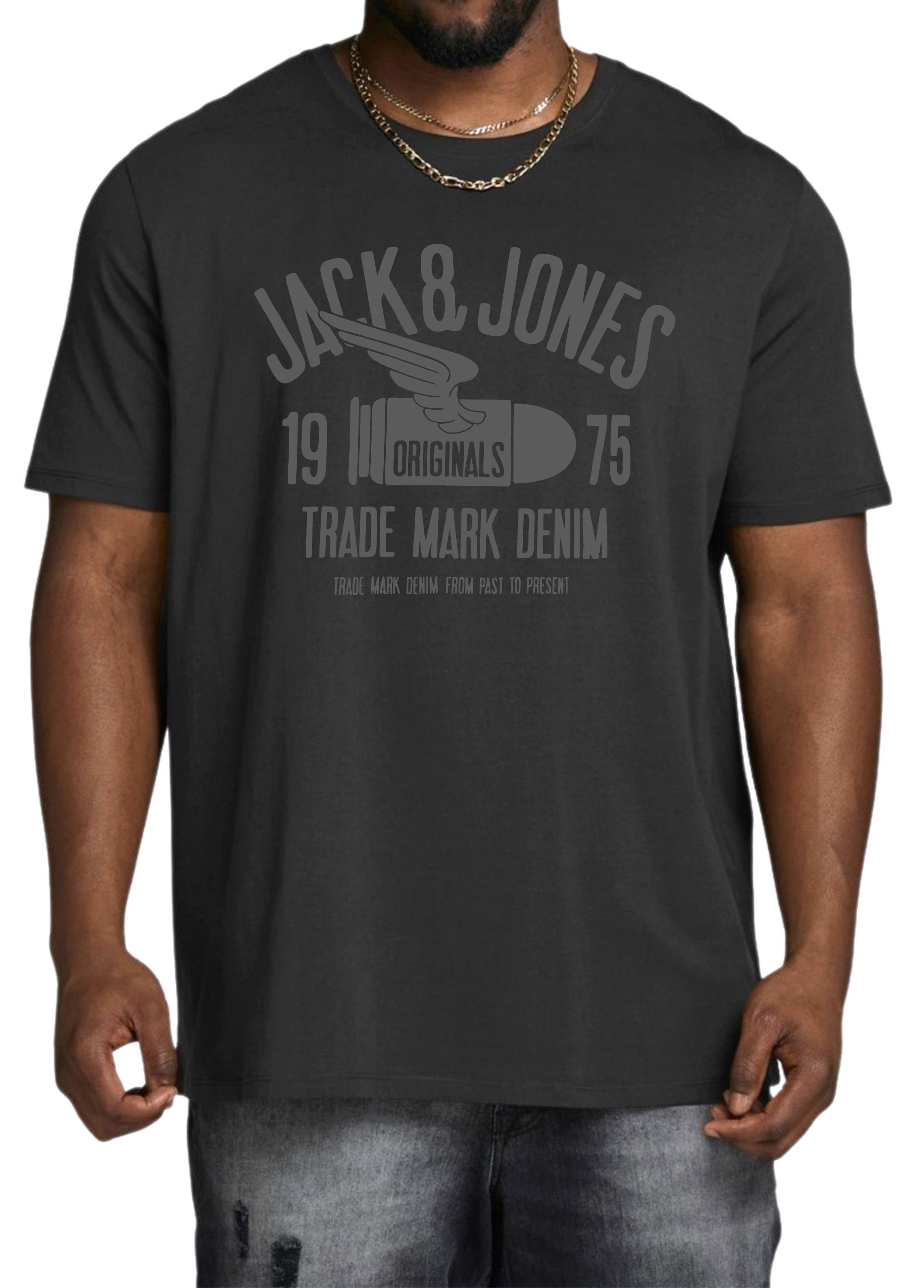 [Viele beliebte Produkte verfügbar] Jack & Jones Print-Shirt Big aus Baumwolle Size, Übergrößen, OPT4