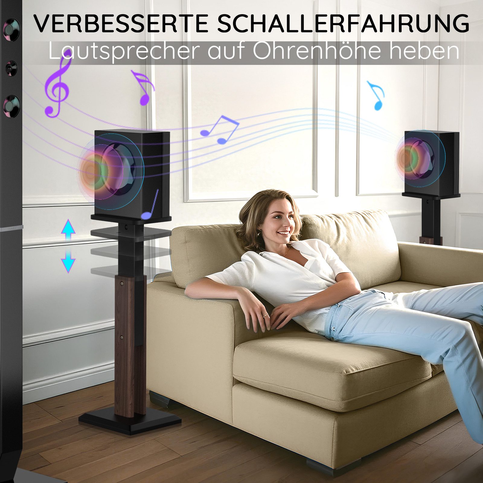 XERSEK Lautsprecherständer 2 Holz Standfüße Boxenständer 65-85cm Ständer für Lautsprecherboxen, (2-tlg., Höhenverstellbar, von 4 bis 10 Zoll, 20kg Tragkraf)