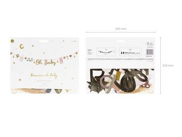 partydeco Girlande, Oh Baby Girlande Banner aus Papier mit Quasten 2,5m gold Farbmix