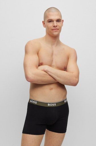 3-St) mit BOSS Power Boxer Schwarz/Blau/Grün Bund (Packung, BoxerBr Logoschriftzug am 3P