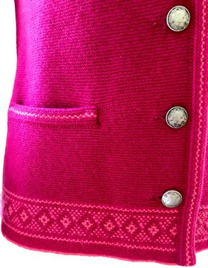 Pezzo D'oro Trachtenstrickjacke Damentrachtenstrickjacke pink, reine Merinowolle (1-teilig) kleine Einstecktaschen mit Kontrasteinfass