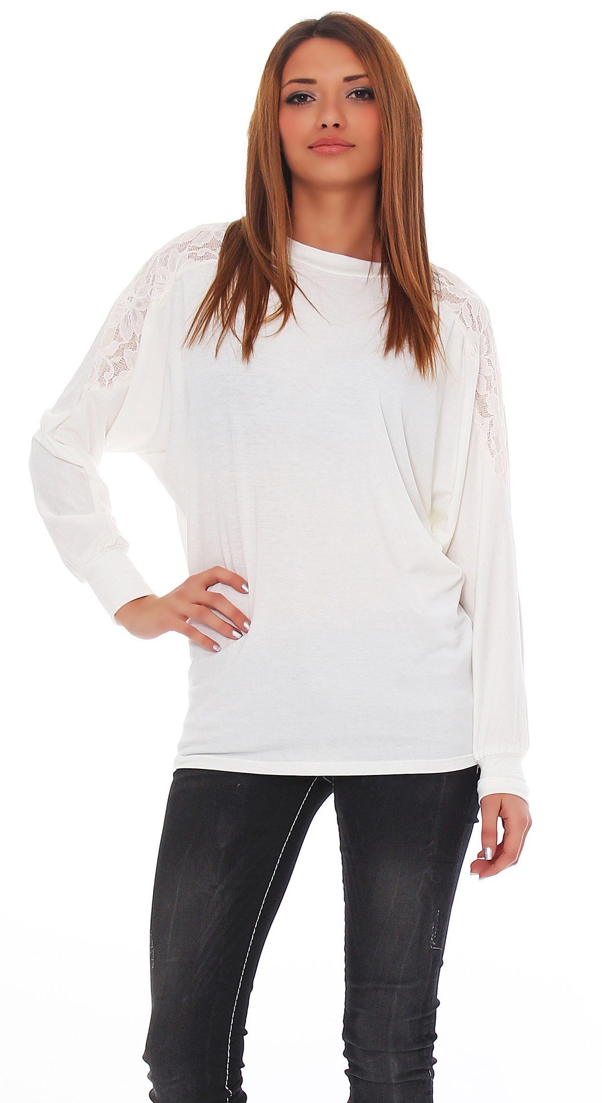 Mississhop Fledermauspullover Spitzenshirt Spitze Spitzen T-Shirt günstig online kaufen