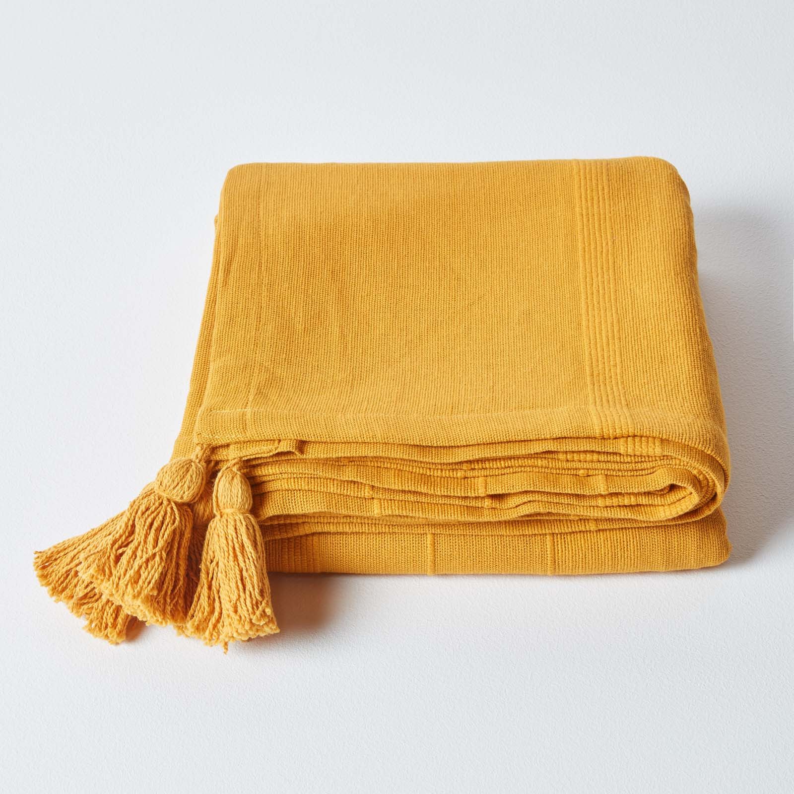 Plaid Tagesdecke Rajput, 100% Baumwolle, senfgelb, günstig online kaufen