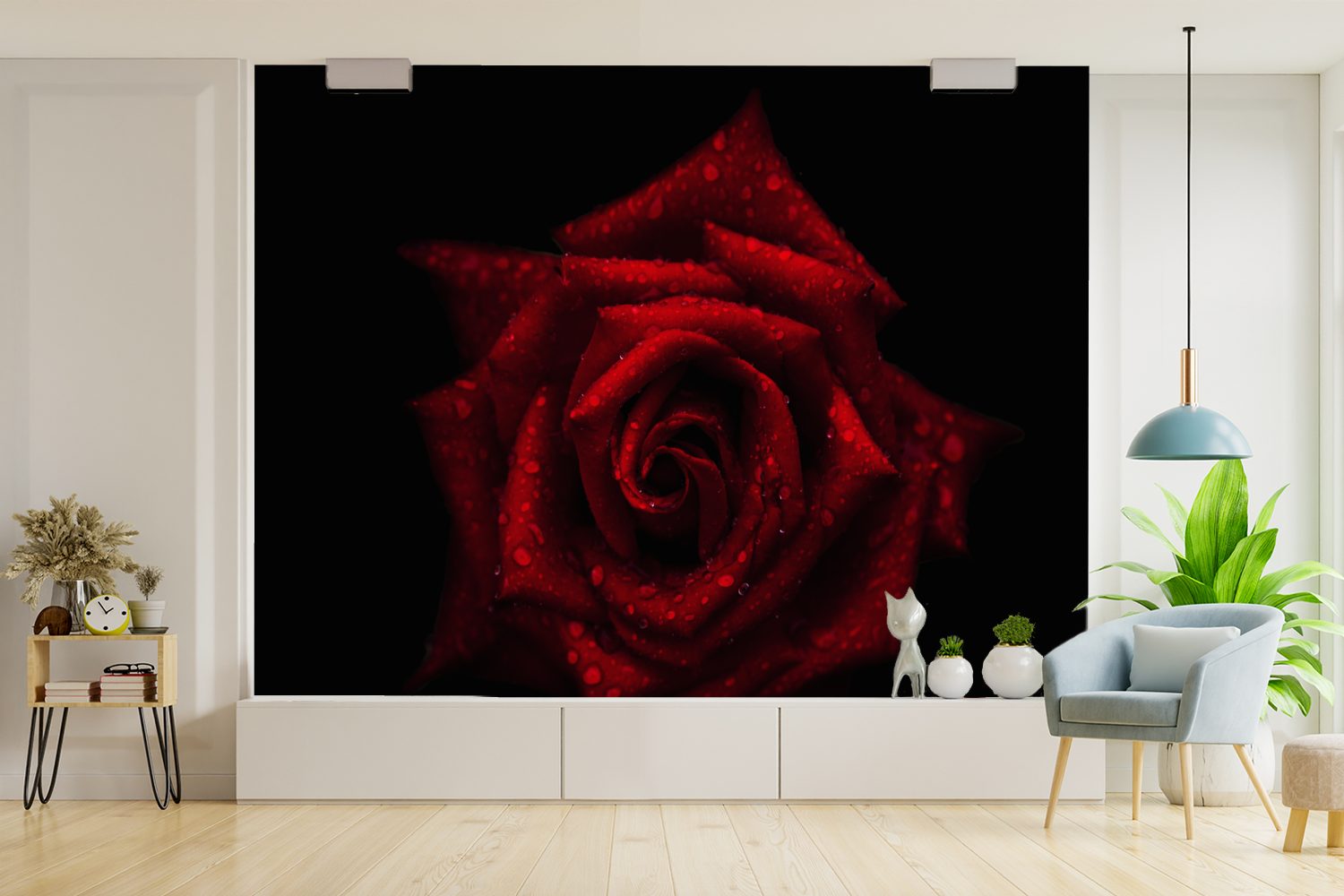 MuchoWow Fototapete Die schwarzem Wohnzimmer, für Montagefertig Rosenblüten vor Matt, St), (5 Vinyl Wandtapete bedruckt, Hintergrund, Tapete feuchten