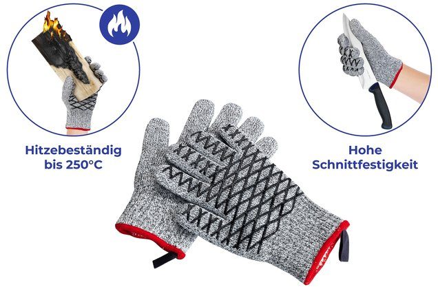Maximex Grillhandschuhe 2in1, (Set, 2-tlg), Schnittschutzhandschuhe für Damen, hitzebeständige Küchenhandschuhe