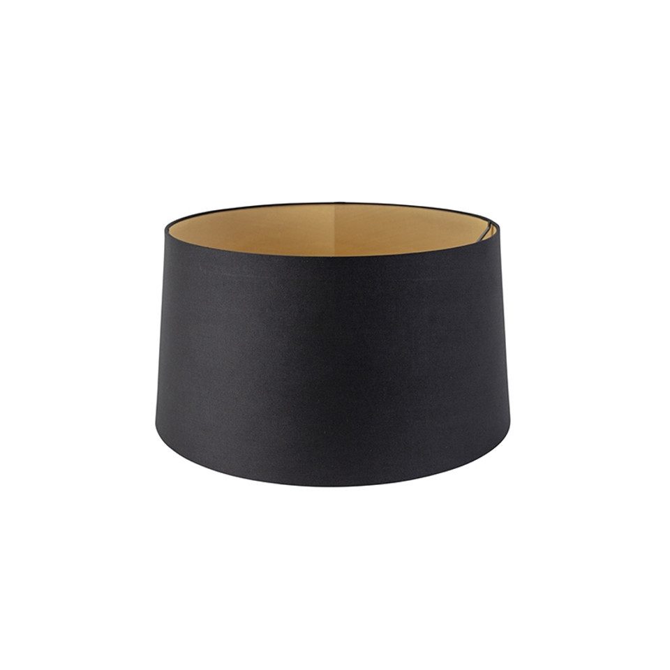 Qazqa Lampenschirm Rond schuin katoen, QAZQA Lampenschirm, Schwarz, Textil, Modern