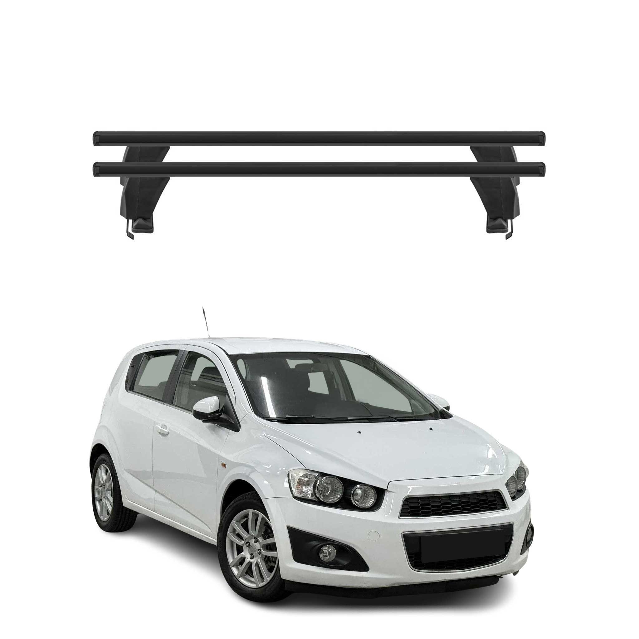 OMAC Dachträger Menabo Grundtäger für Chevrolet Aveo T300 2011-2020 ABE Alu Schwarz (2-St), Wasserbeständig,Abnehmbar,Multifunktional,Leichtgewichtig