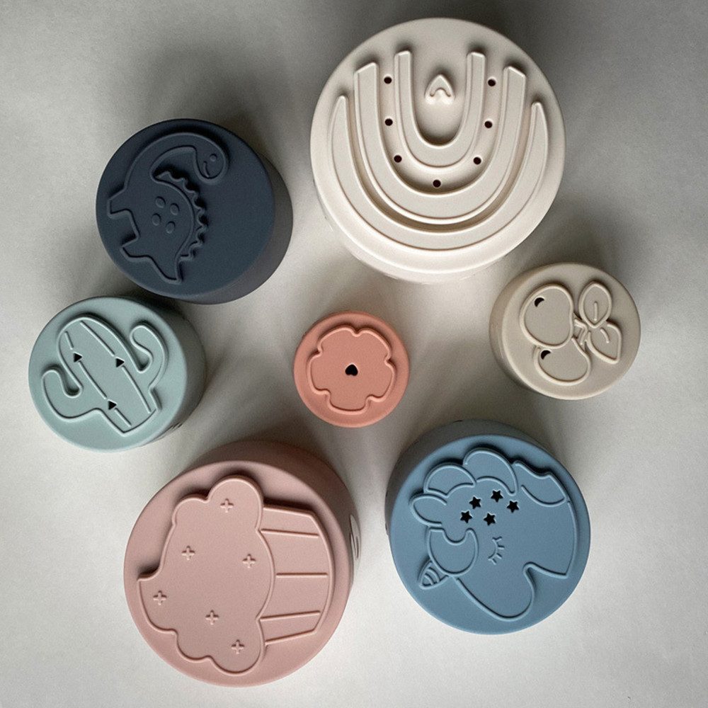 CLTYQ Stapelspielzeug Baby Stapelbecher Spielzeug, lustiges Lernspielzeug Stapelbecher, (lustiges und lehrreiches Stapelspielzeug, weiches Beißspielzeug zur Beruhigung, 7-tlg), aus Silikon, pädagogisches Spielzeug für Kinder, weich und bequem