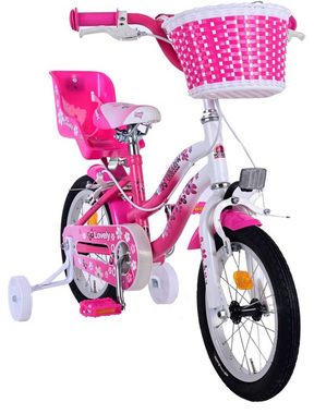 Volare Kinderfahrrad Lovely 14 Zoll - Rosa Weiß - Zwei-Hand-Bremsen, 3,5 - 5 Jahre, 85% zusammengebaut, Stahlfelge