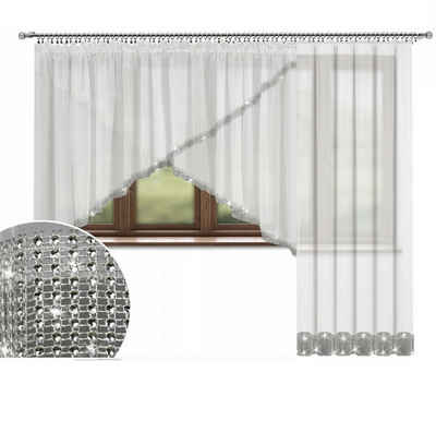 Gardine »Fertiggardine Gardine Balkon Set Voile Zirkonia Silber Glamour«, Flying, Kräuselband