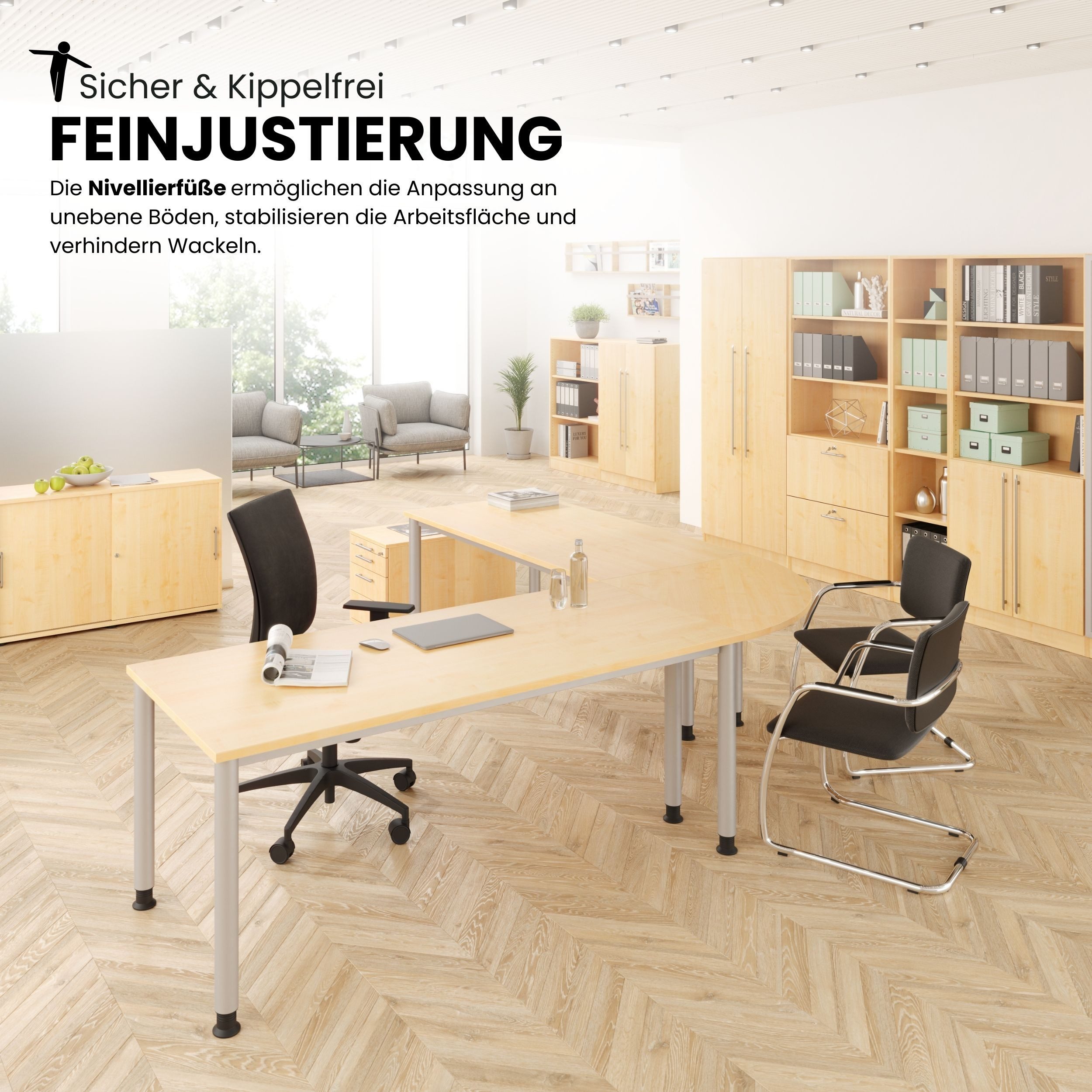bümö Schreibtisch Serie-H, Gestell: Silber, Quadrat: 80 x 80 cm - Dekor: Weiß