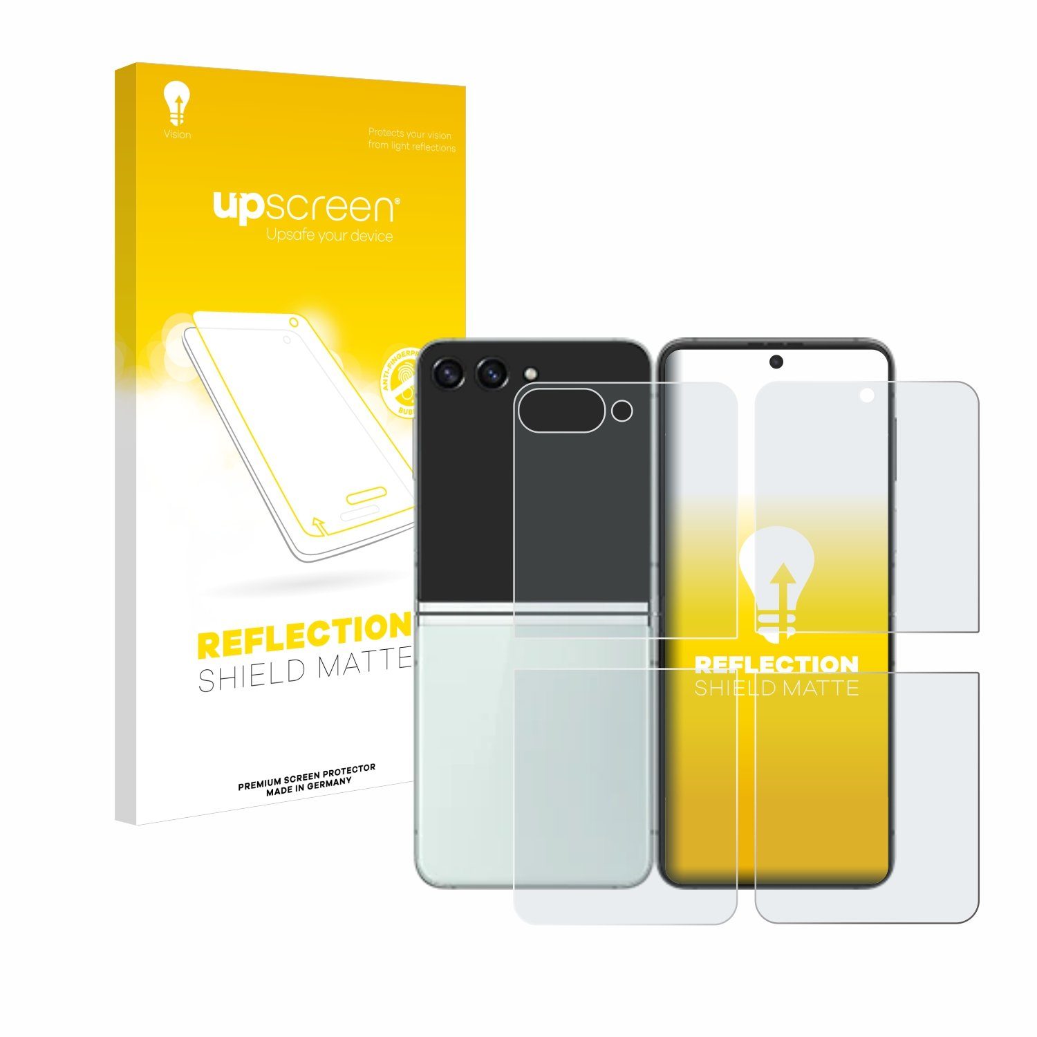 upscreen Displayschutzfolie Schutzfolie für Samsung Galaxy Z Flip 5 (Display+Rückseite), Displayschutz Schutz Folie Matt Entspiegelungsfolie