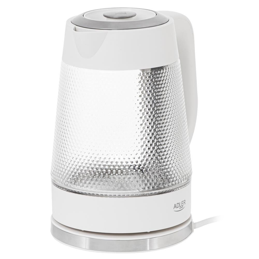 ADLER EUROPE Wasserkocher AD 1306 Glaswasserkocher mit LED-Beleuchtung, 1,8 l, 2200 W, Glas, Wasserstandsanzeige, Kalkfilter, LED, weiß