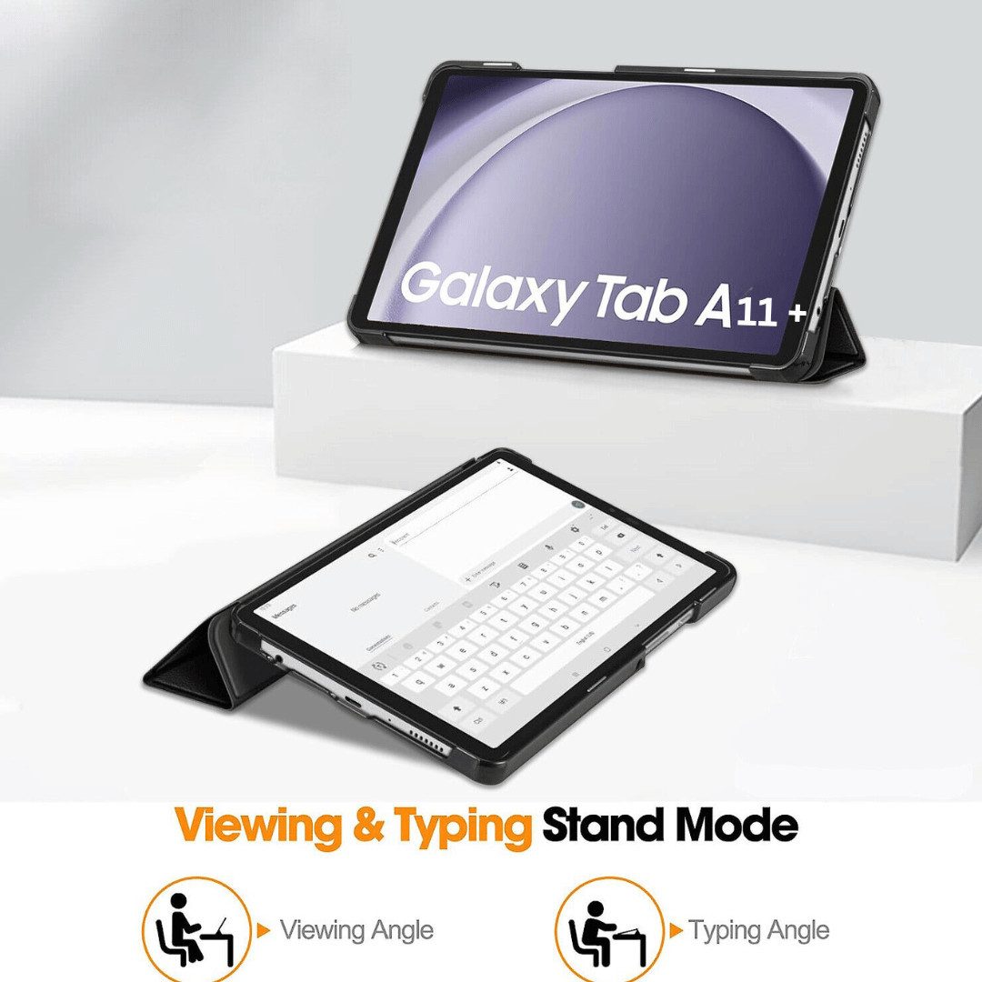 SmartUP Tablet-Hülle für Samsung Galaxy Tab A11 Plus 9H Schutzglas Panzerfolie Klapphülle 11 Zoll, integrierte Standfunktion, integrierter Magnetverschluss
