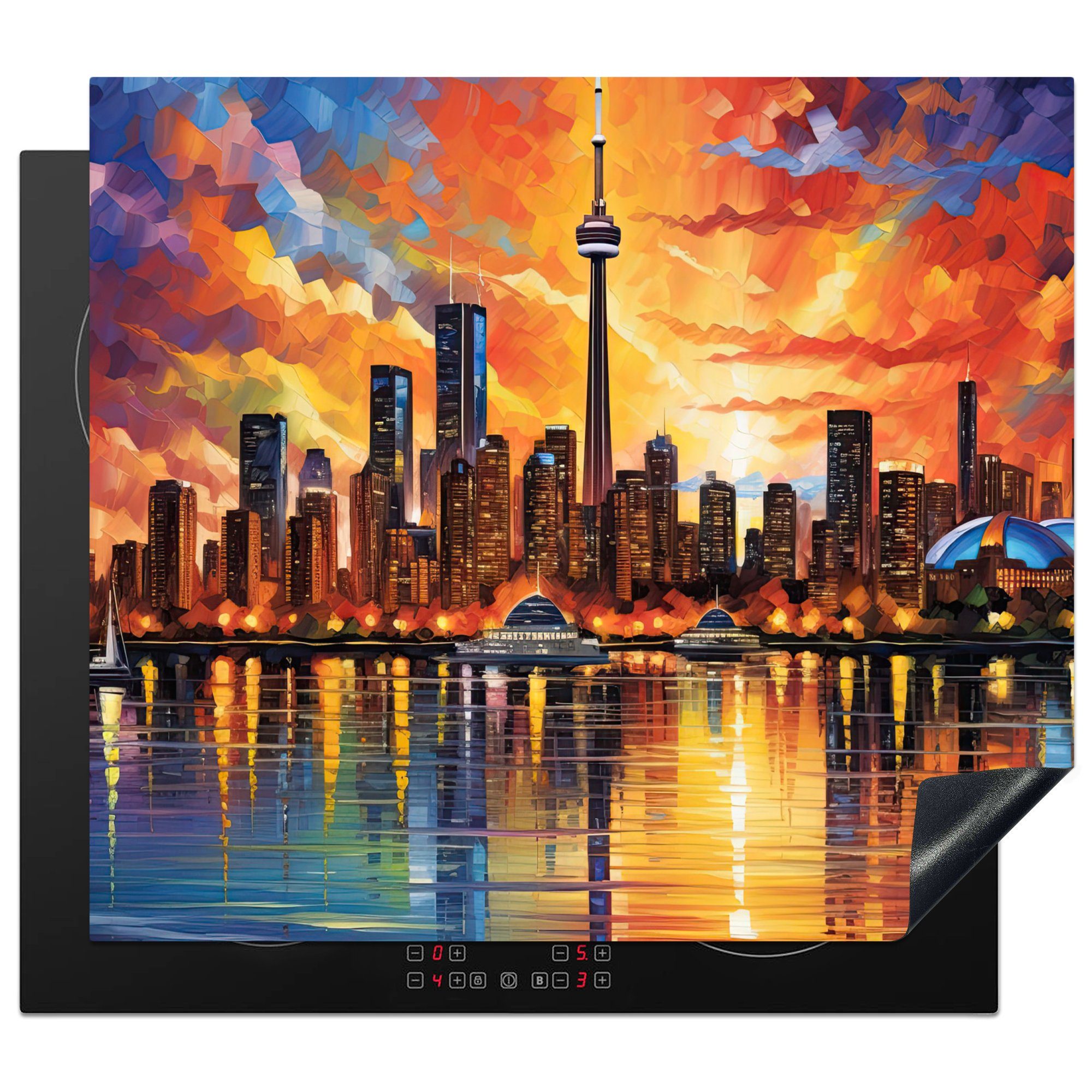 MuchoWow Herdblende-/Abdeckplatte Toronto - Skyline - Sonnenuntergang - Städte, Vinyl, (1 tlg), 60x52 cm, Mobile Arbeitsfläche nutzbar, Ceranfeldabdeckung