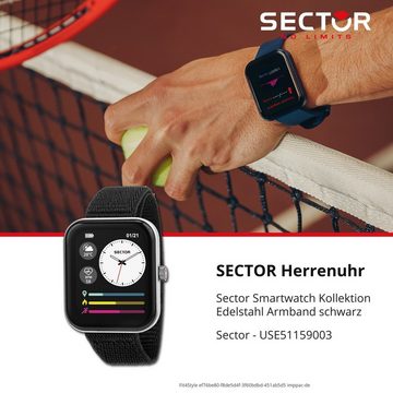 Sector Sector Herren Armbanduhr Smartwatch, Analog-Digitaluhr, Herren Smartwatch eckig, groß (45x38mm), Nylonarmband schwarz, Sport