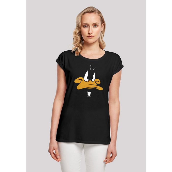 F4NT4STIC T-Shirt Extended Shoulder T-Shirt Looney Tunes Daffy Duck Big Face Damen Premium Merch Regular-Fit Kurze Ärmel Bedruckt
