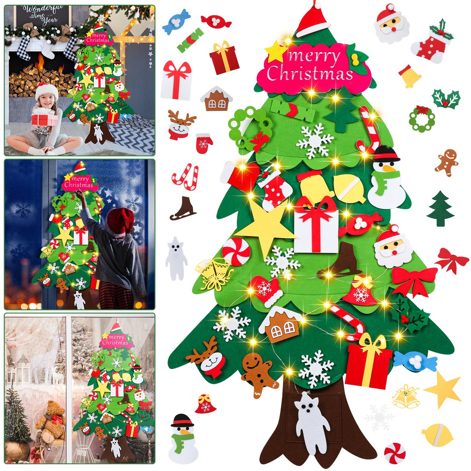 Lospitch Künstlicher Weihnachtsbaum Künstlicher Weihnachtsbaum 5m Filz Weihnachtsbaum mit Lichterkette DIY