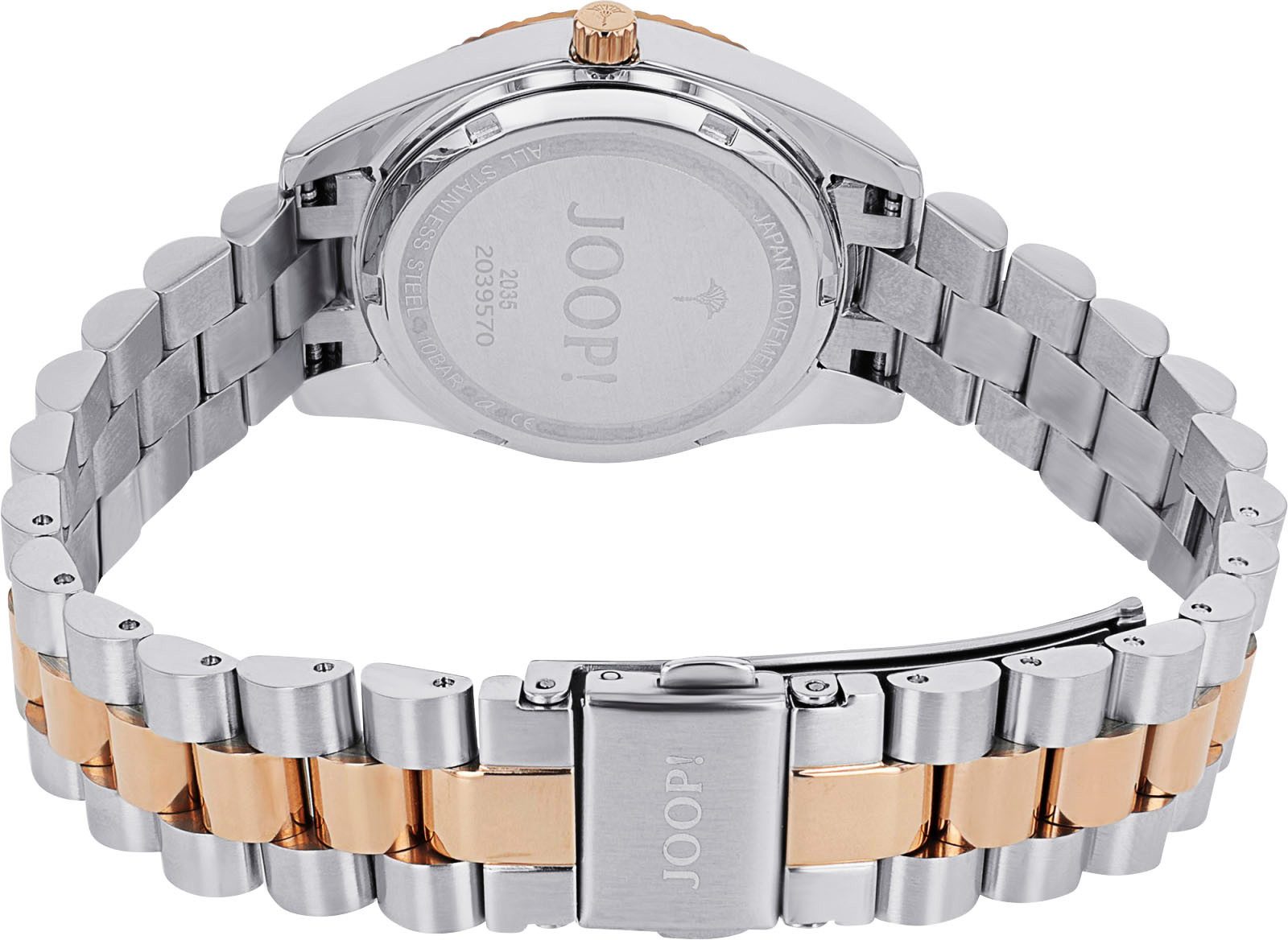JOOP! Quarzuhr 2039570, Armbanduhr, Damenuhr, Edelstahlarmband, analog, Zirkonia (synth)