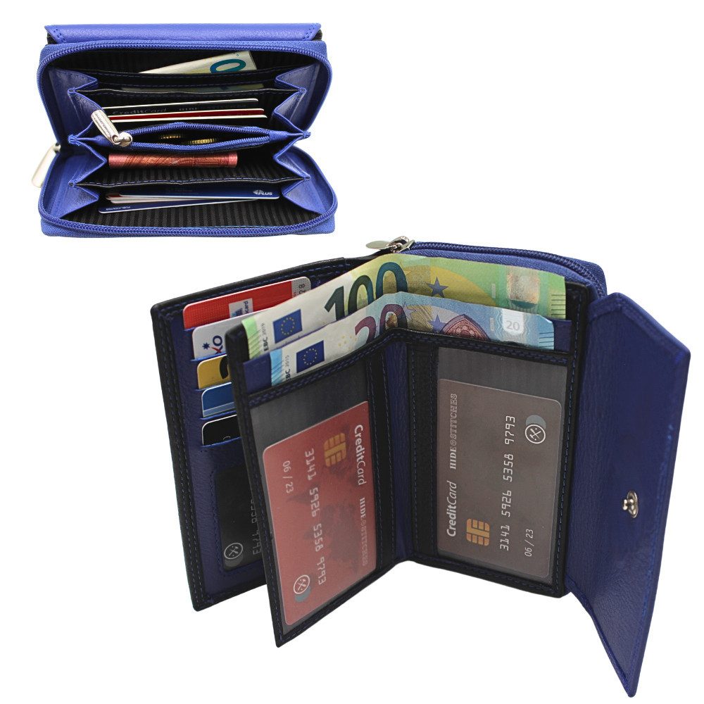 L&B Geldbörse Nappaleder Bi-Color Portemonnaie, mit RFID-Schutz >1502< Geldbeutel, feinstes Nappaleder