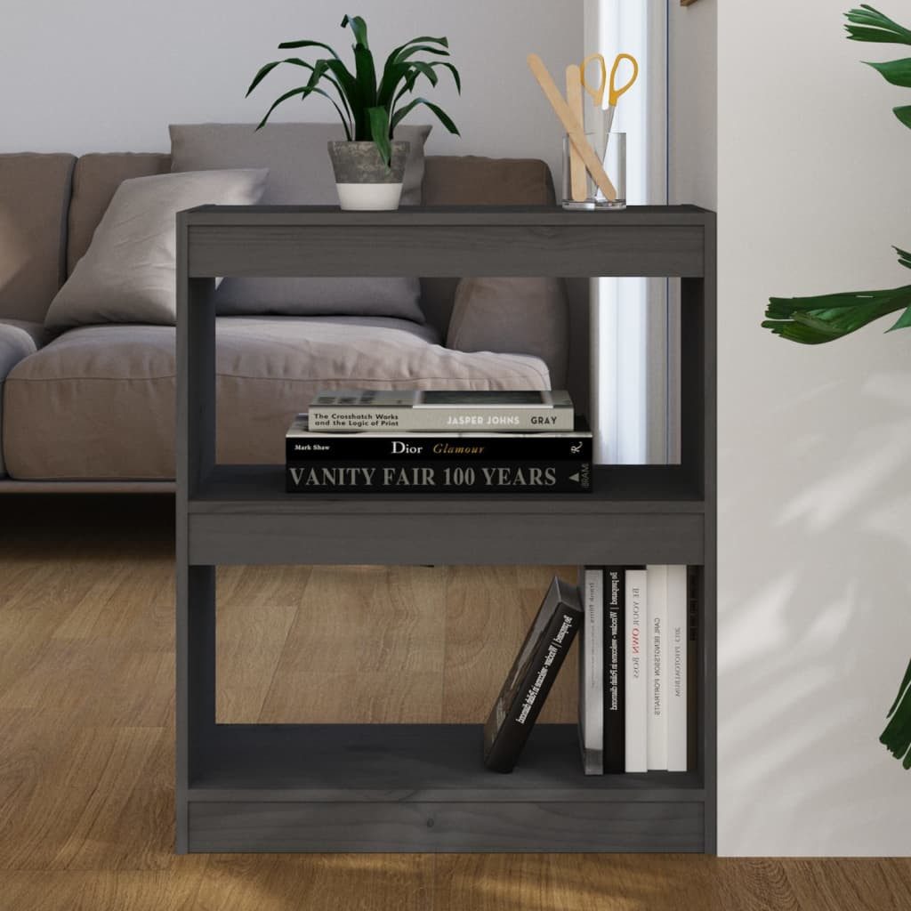 Regal Bücherregal Raumteiler Grau 60x30x71,5 cm Massivholz Kiefer