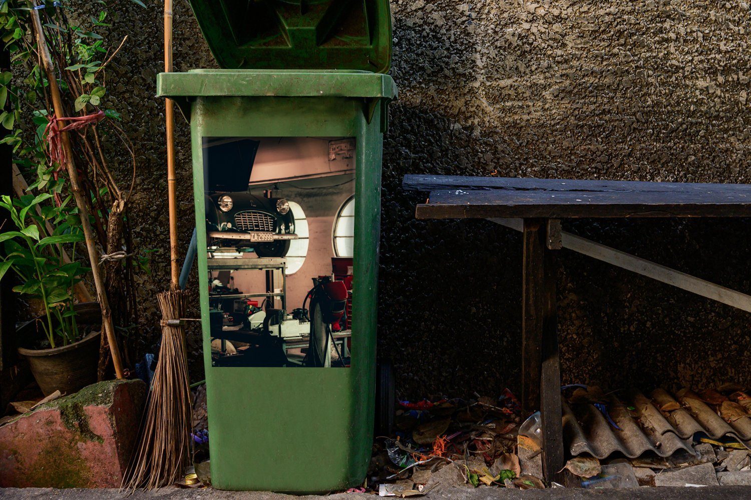 St), (1 Mülleimer-aufkleber, Container, Hebebühne MuchoWow auf Mülltonne, Oldtimer Sticker, der Wandsticker Abfalbehälter