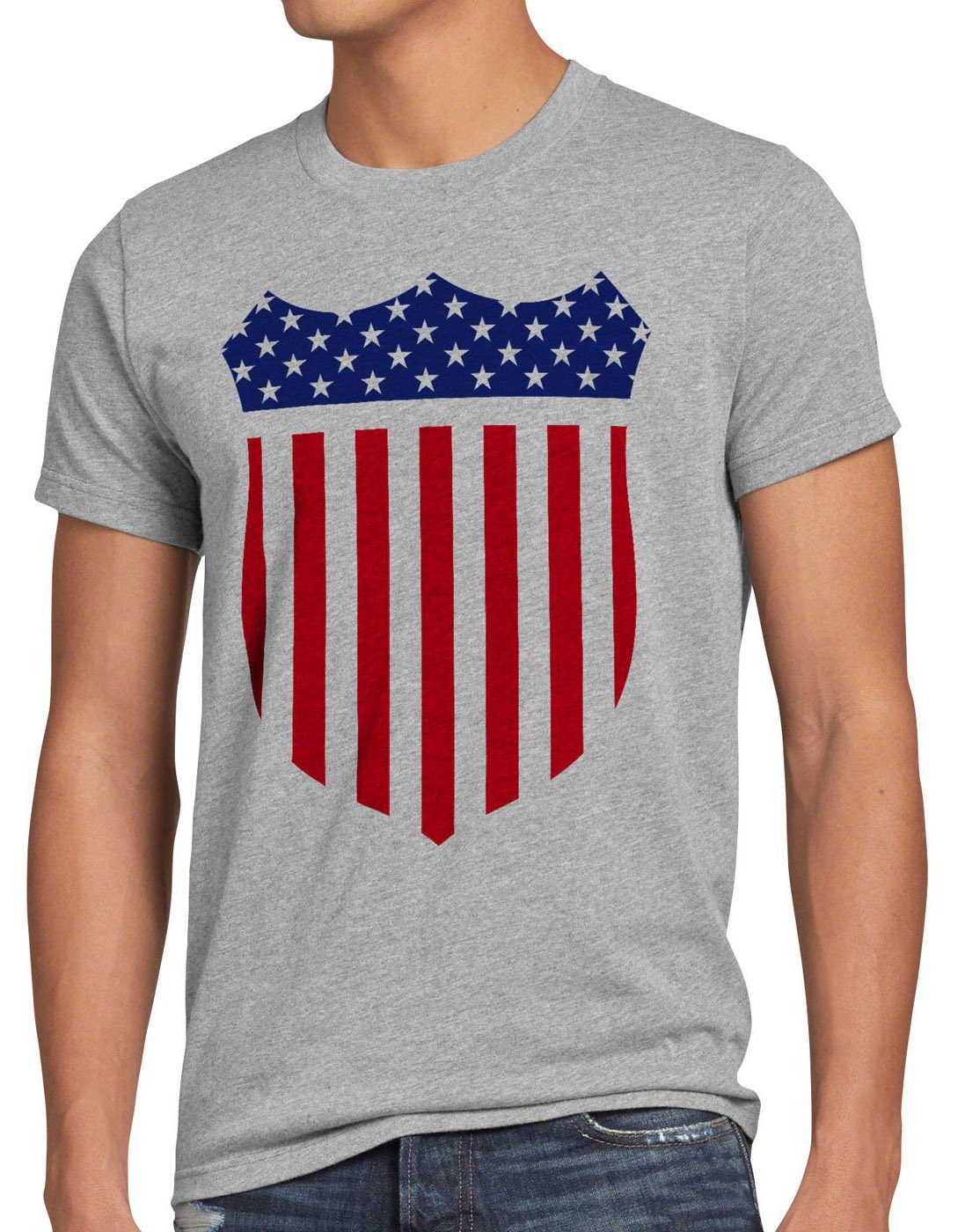 sheriff USA Print-Shirt style3 Flagge us stars Medaille Herren meliert Amerika grau T-Shirt stripes Wappen Medal