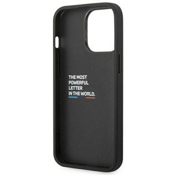 BMW Smartphone-Hülle BMW Silicone Metal Logo Apple iPhone 14 Pro Hardcase Leather Carbon